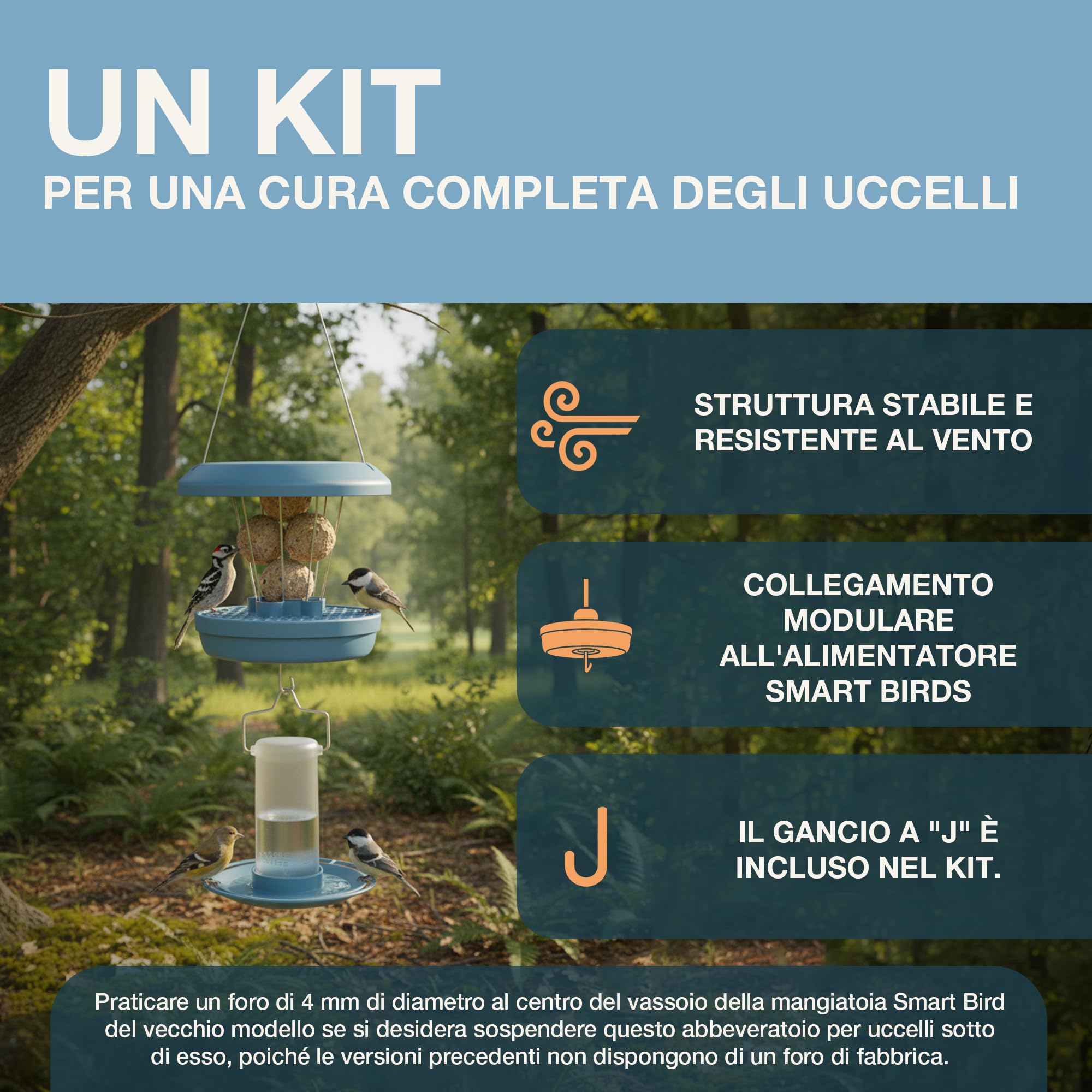 SWISSINNO Abbeveratoio per uccelli Zug SMART BIRDS Azzurro chiaro – Resistente ai raggi UV in plastica PC e ASA – Distributore d’acqua balcone terrazza giardino – Durevole e facile da pulire