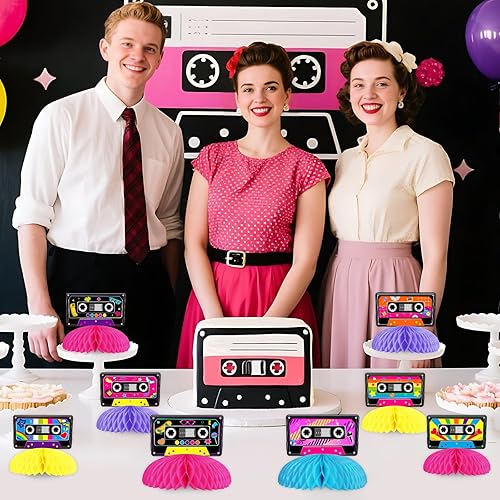 Miniatura 3 de Jollyboom Cinta de casete para decoración de fiesta, 8 piezas de radio de los años 80 y 90, Boombox, mesa de cumpleaños, centros de mesa de panal