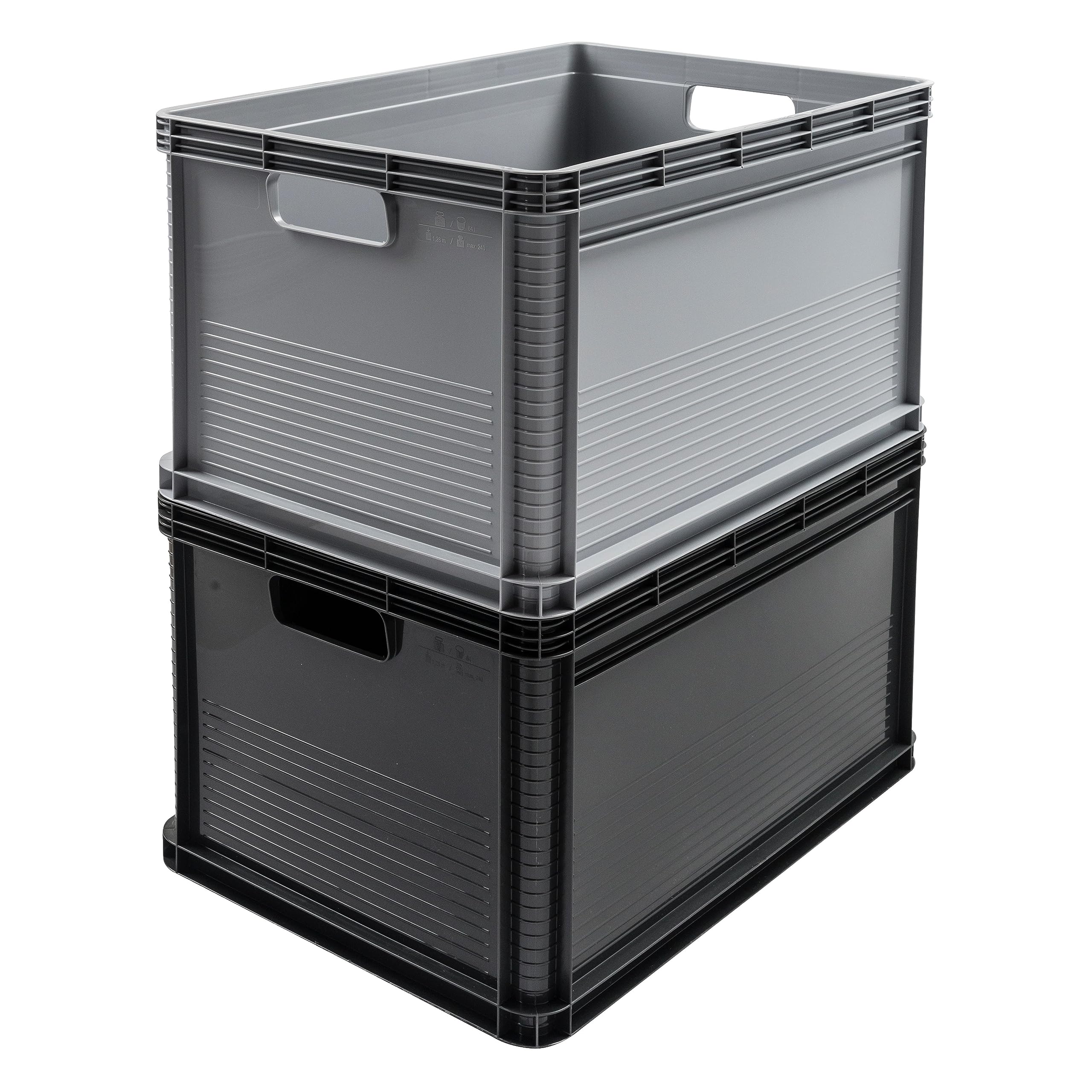 keeeper Robusta Cassetta da Trasporto, Resistente agli Acidi e Adatta per Alimenti, 60 x 40 x 32 cm, 64 L, Robert, Grigio Grafite, 3 Pezzi, 3 x 64 l