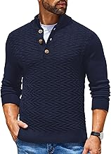 COOFANDY Pull Homme Hiver col Boutonné Tricoté Pull à Col Montant Henley Pullover Uni