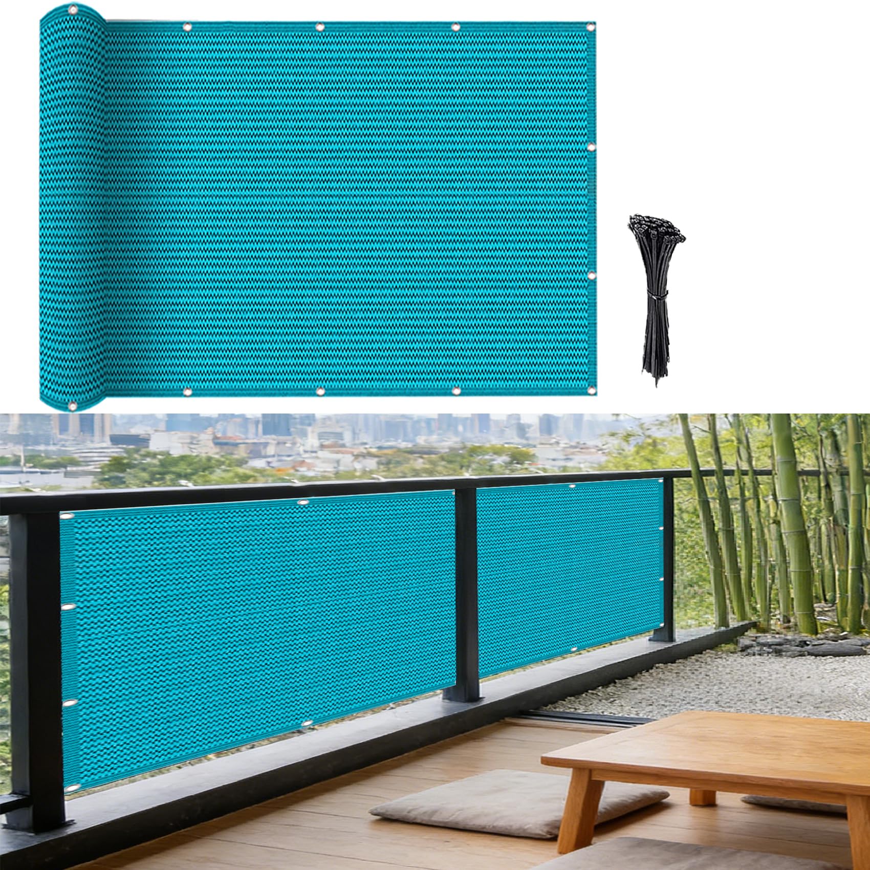 Osłona Ogrodzenia 0.9 x 5.9 m Przezroczysty, Lekki, Wiatroszczelny I UV Ochrona, Ekrany Ochronne Prywatności, Osłony Ochronne Na Balkon Z Oczkami I Linką Do Podwórka, Niebieski