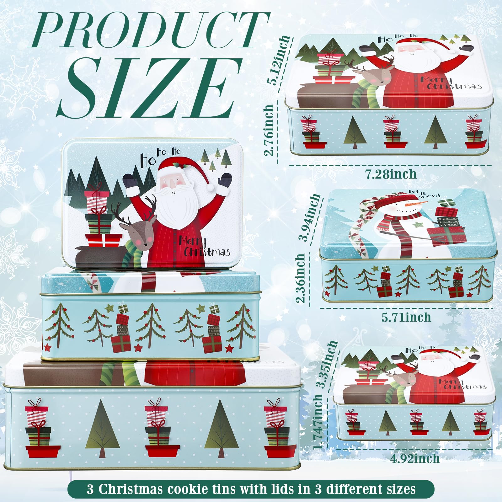 Suttmin 3 Pcs Christmas Cookie Tins Metal Snowman Containers with Lids for Gift Giving and Holiday Treat Storage Festive Holiday Treats, Xmas Party Supplies, and Decorations