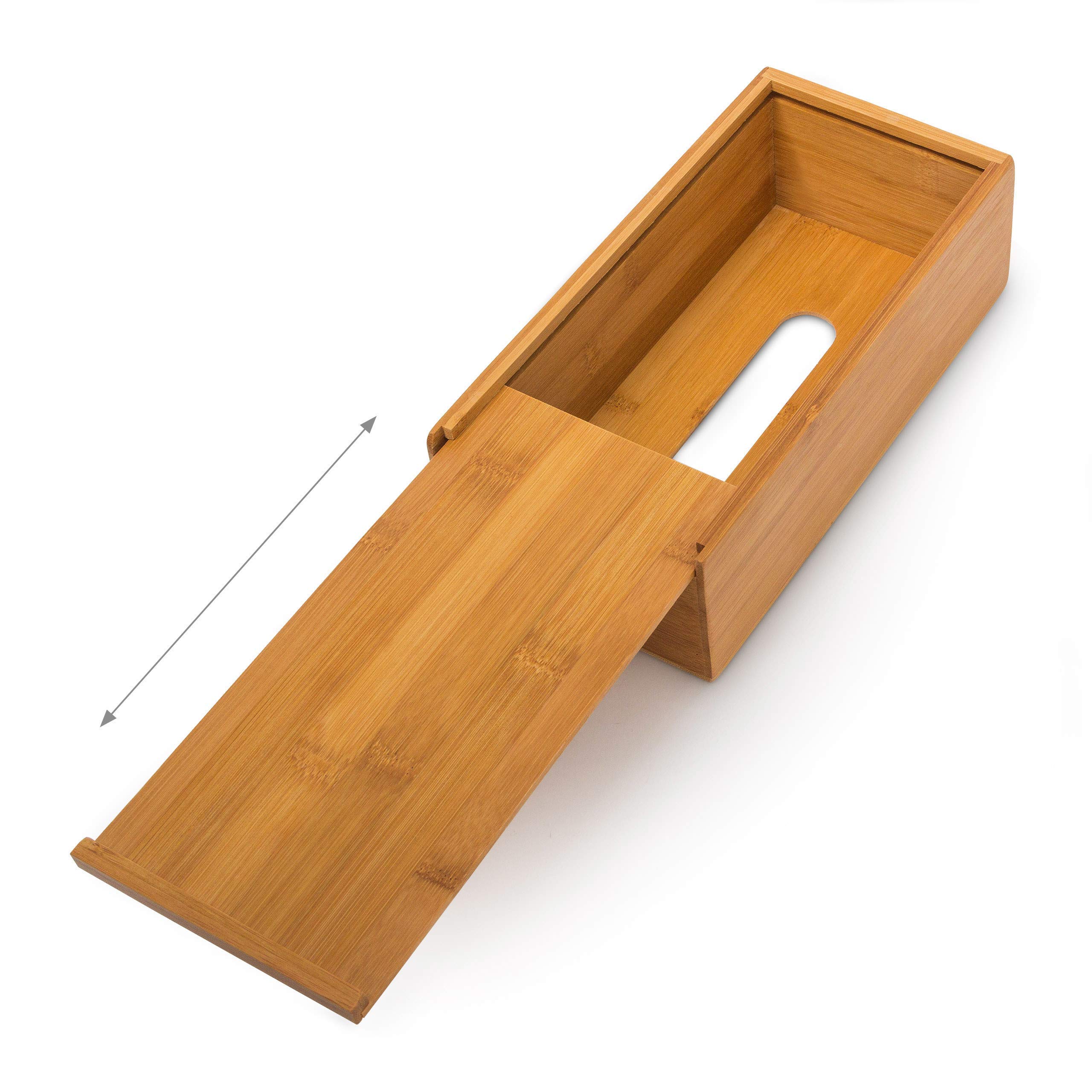 Relaxdays Kosmetiktücherbox aus Bambus HxBxT:7,5 x 24 x 12 cm Taschentuchspender, natur & Tücherbox mit Deckel aus Bambus, fürs Bad, modernes Design, Kunststoff, H x B x T: 10 x 23 x 13 cm, weiß/natur