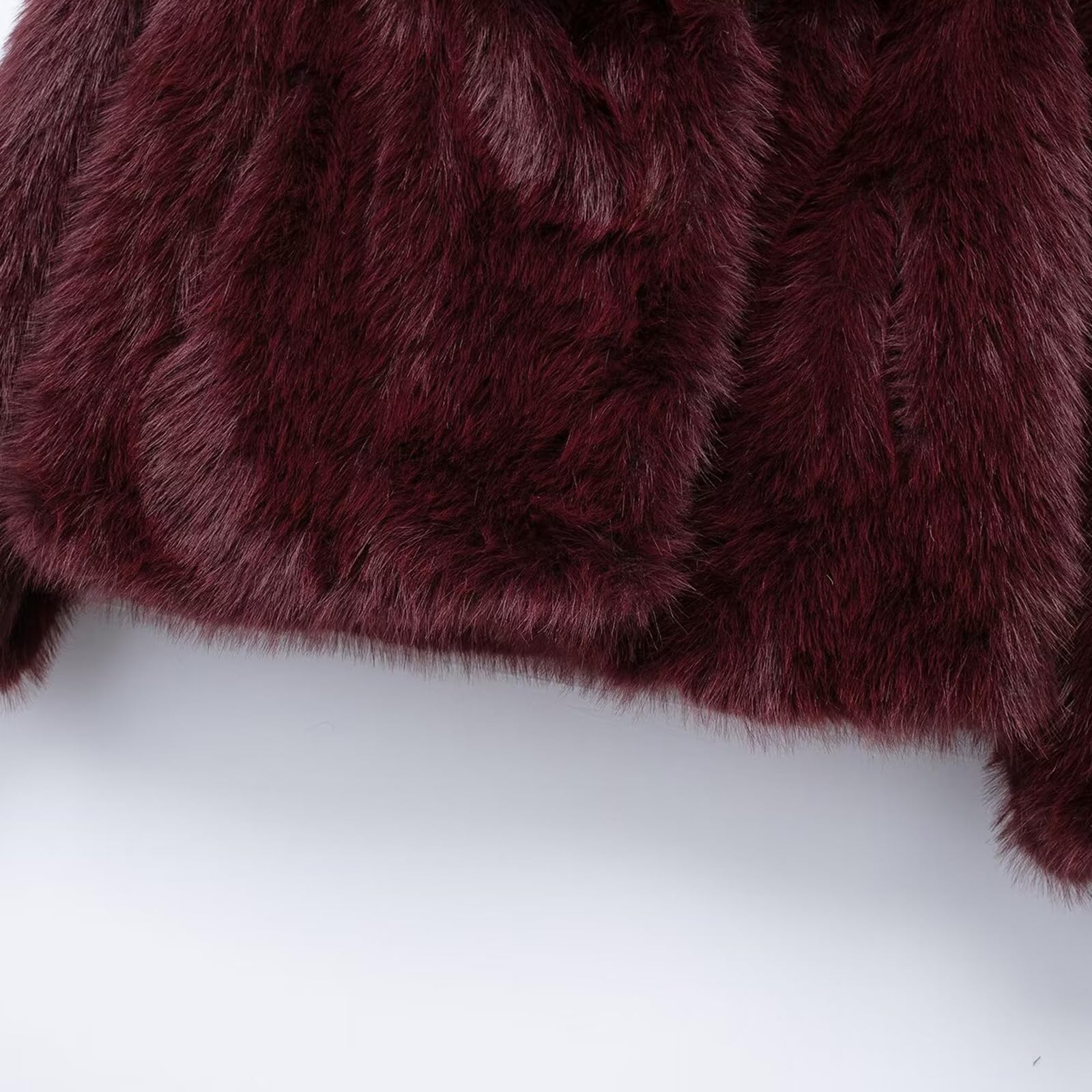 Giacca corta da donna in finta pelliccia a pelo lungo, con maniche lunghe e bottoni, calda, invernale, con tasche