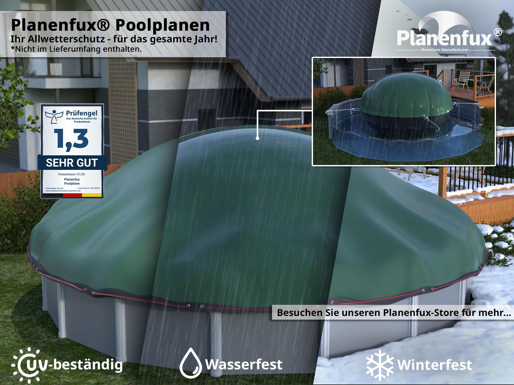 Planenfux® Poolkissen rund Winter Ø 400 cm (für Ø 400-500 cm Pools) | 4m XXL Pool Luftkissen | Pool Kissen Winterfest | Chlorbeständiges Abdeckkissen für 396 cm, 427 cm, 460 cm & 488 cm Rundpool