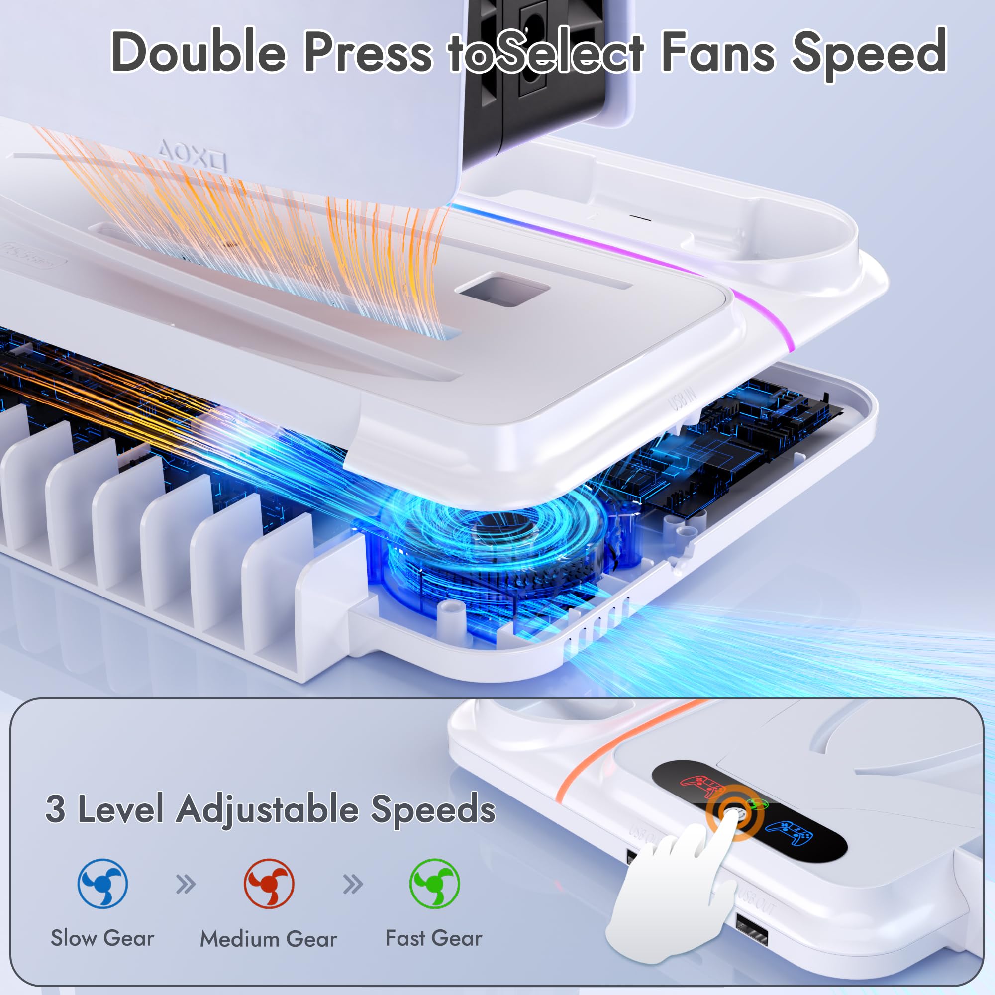PS5 Cooling Station for PS5/Slim/Pro Disc Digital Console,PS5 Fan Cooling Fan with Dual PS 5 Controller Charger,3 Level Fan, RGB Light,12 Slot, PS5/Slim/Pro Stand for PlayStation 5 Console Accessories thumbnail 6