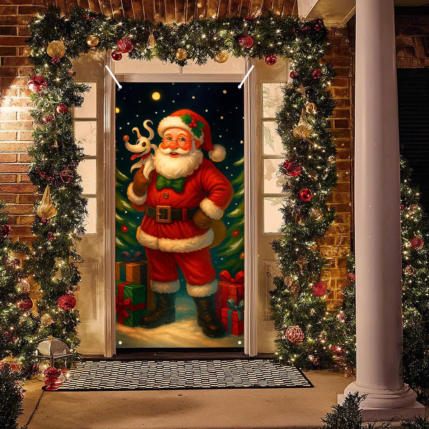 Merry Christmas Door Cover 71x35 Inch Front Porch Door Banners Decoration Winter Santa Claus Cartoon Dog Gift Tree Sign Party Indoor Decor - Image 5