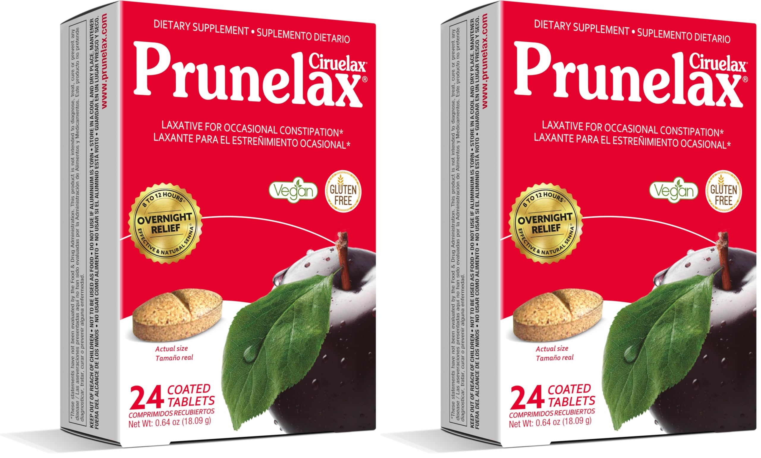 Prunelax Ciruelax Regular Strength Laxative Tablets - Natural-Ingredient Based Laxative for Occasional Constipation, Predictable Overnight Relief with Senna Leaf Extracts, 8-12 Hr Fast-Acting - 24ct