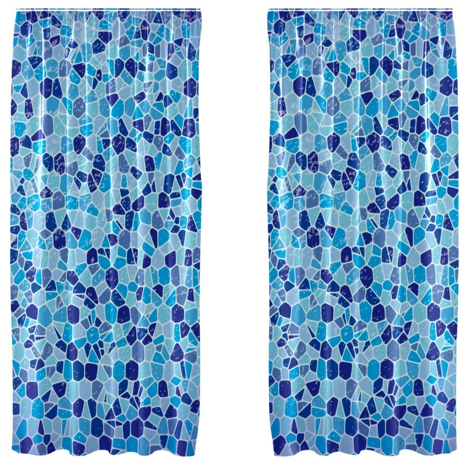 Cortinas opacas azules con estampado abstracto de alta densidad y acabado elegante