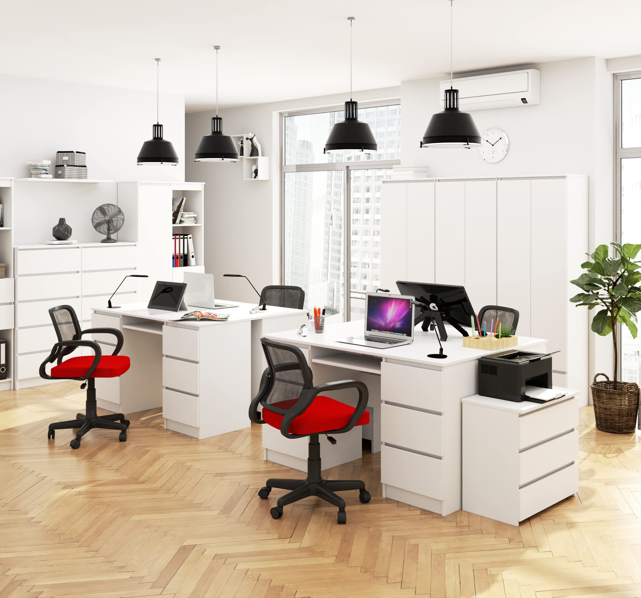 Schreibtisch Klein mit Schubladen | Office Desk | Computertisch | Bürotisch mit Tastaturablage | Holz Deko | B135 x H77 x T50 cm, 60 kg