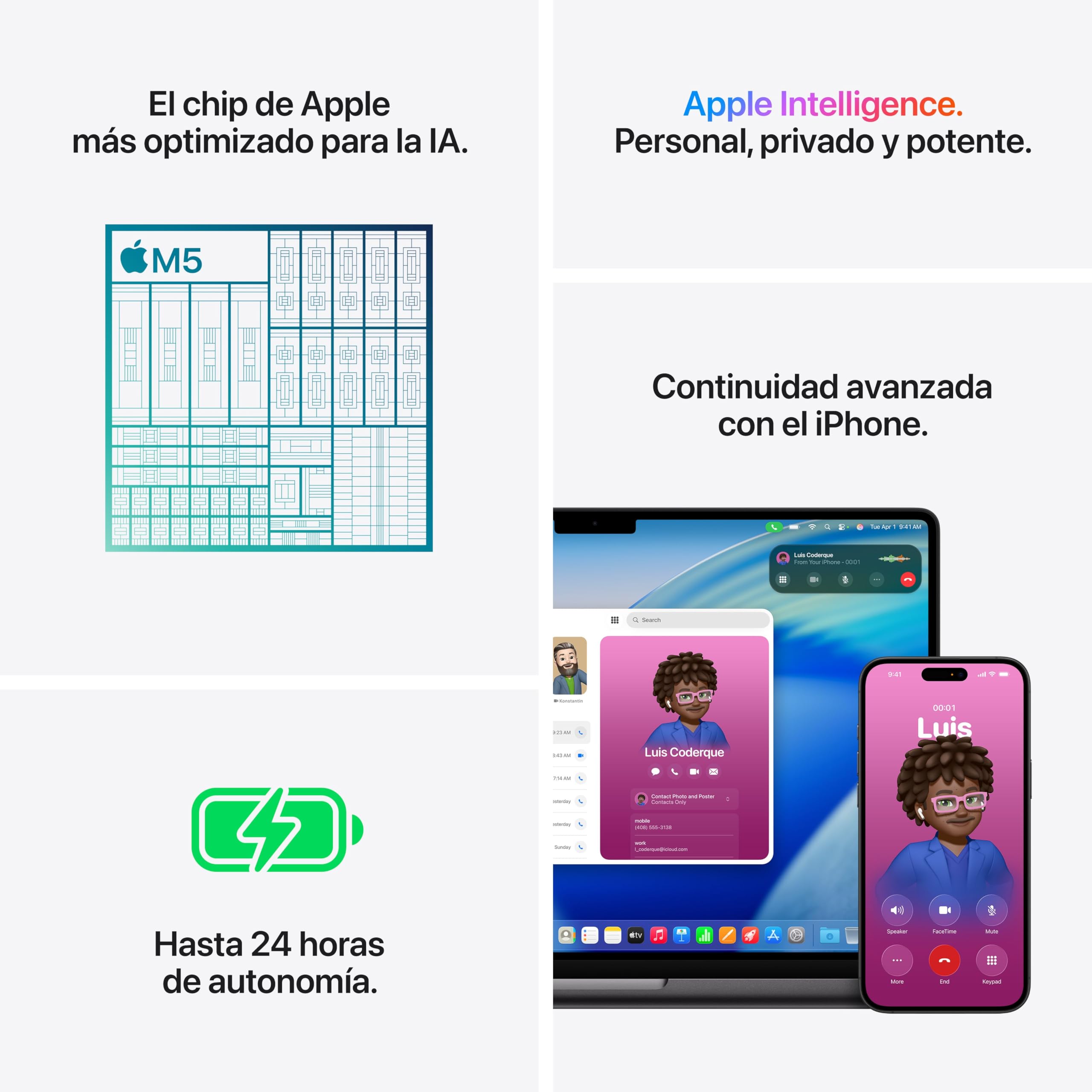 Apple MacBook Pro de 14,2 Pulgadas portátil con Chip M5: Pantalla Liquid Retina, CPU de 10 núcleos y GPU de 10 núcleos, 32 GB Memoria unificada, 1 TB de SSD, Teclado español; Negro Espacial