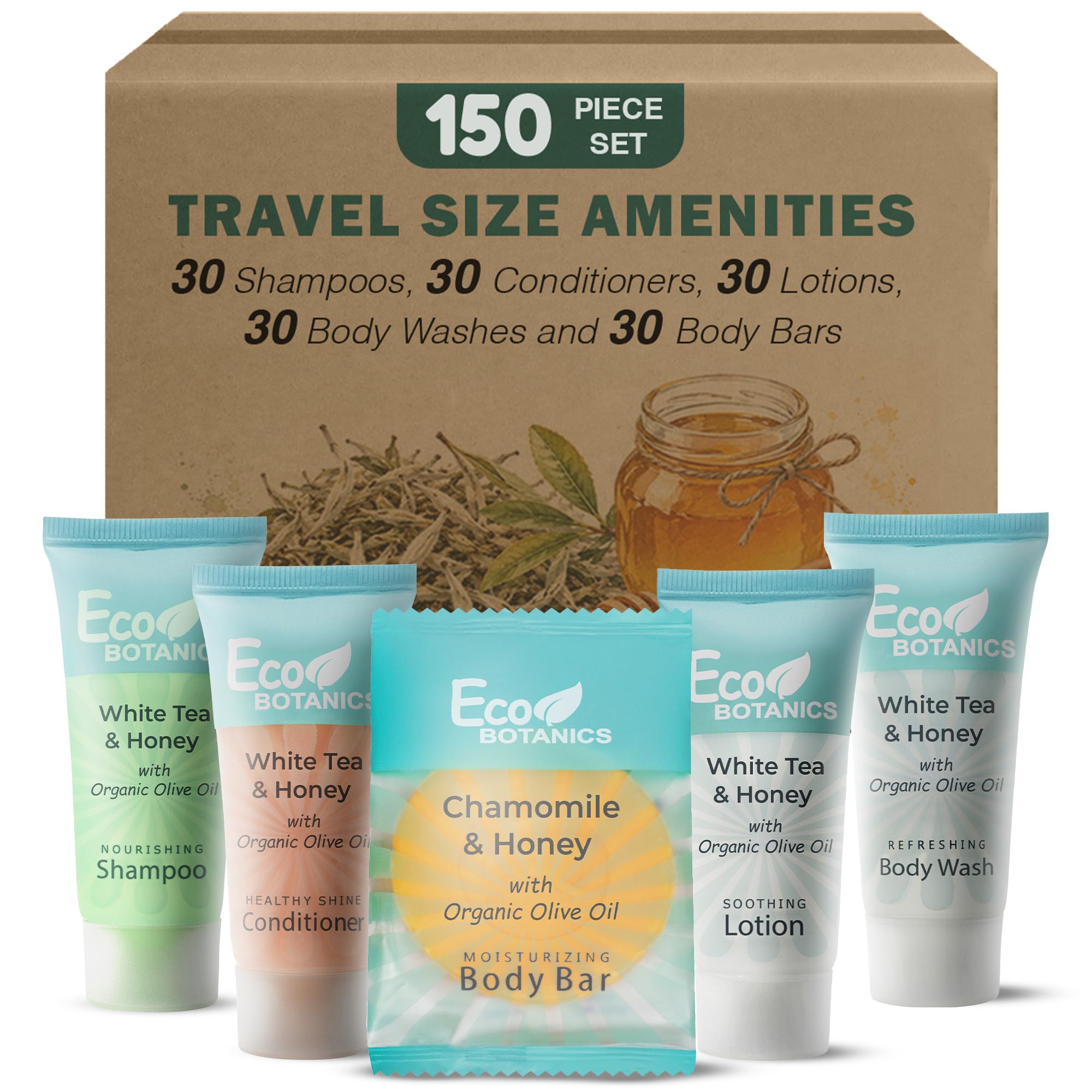 Eco Botanics Hotel Toiletries, Shampoo & Conditioner Amenity Set, 150-Piece