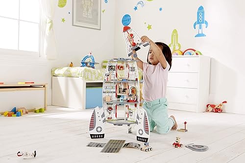 Miniatura 3 de Hape Juego de barco cohete de cuatro etapas para niños pequeños | Un juguete de nave espacial de madera con diseños de transbordador espacial de la