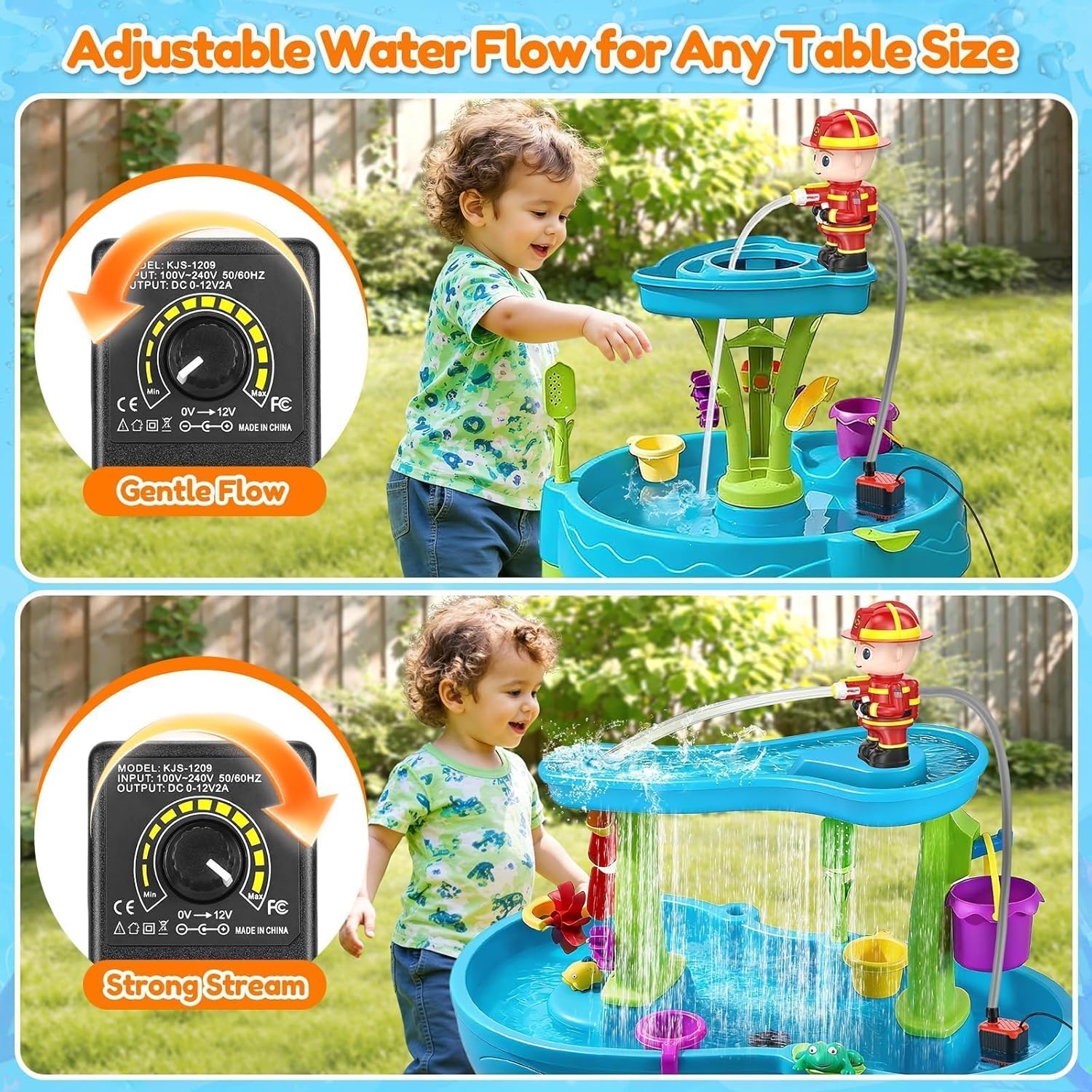 Water Table Pump Kids Toys: Firefighter Water Table Pump Continuous Flow Adjustable Water Pressure 12V Safe Plug-in Long Cord No Drilling Kids Outdoor Water Play Toys Accessories for Toddlers 1-3 4-8