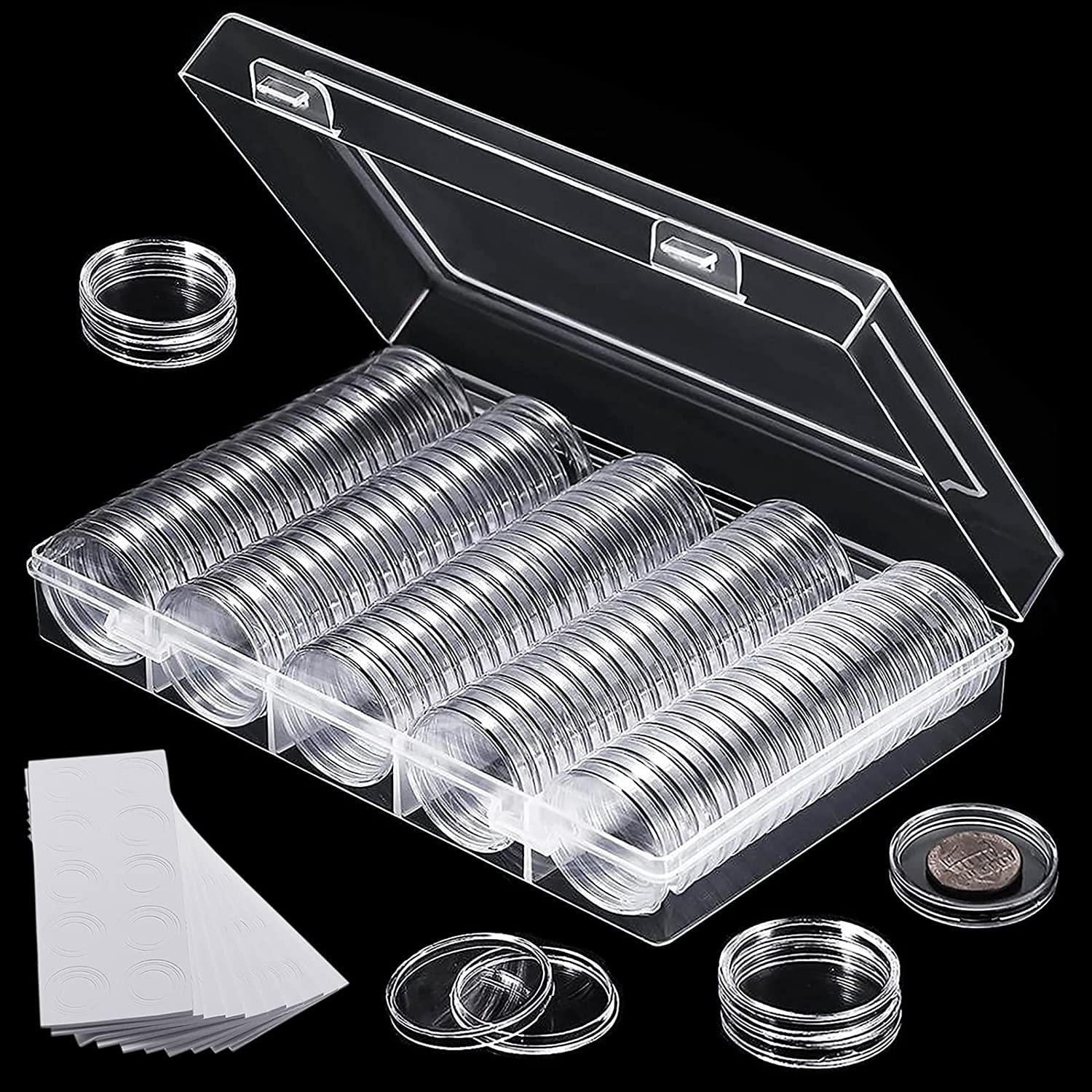 100 Capsules Transparentes Pour Pièces De Monnaie – Boîte De Rangement 30 Mm Avec Mousses De Protection – JJQHYC