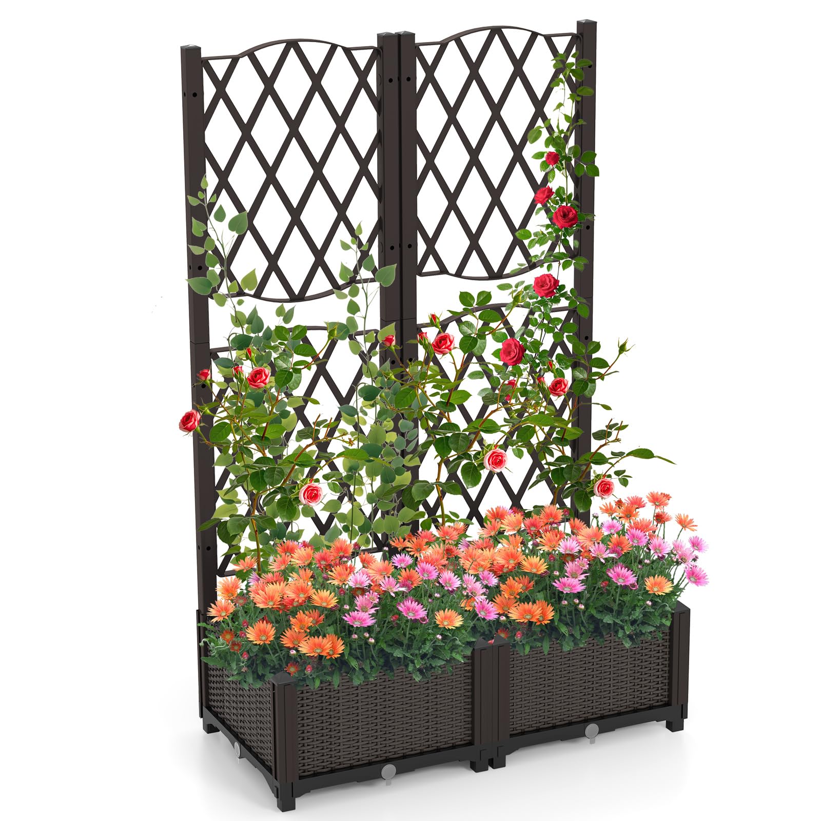 COSTWAY Maceta Elevada con Enrejado, Maceta para vides Verdura Hierbas Aromáticas, Maceta Elevada de Exterior con Auto Irrigación y Hoyos de Drenaje, para Jardín Patio Balcón (80 x 40 x 122 cm)
