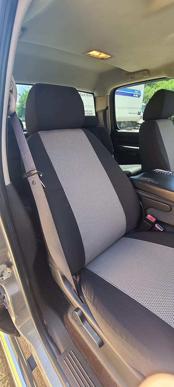 Durafit Seat Covers C1123-X1-H7-2007-2013 Chevy Silverado, Tahoe and GMC Sierra Front Bucket Seat Covers in Black Endura with Gray Airtex Inserts.