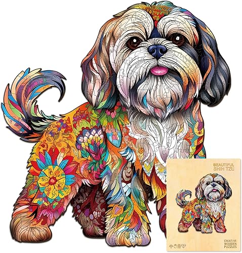 Rompecabezas de madera para adultos, rompecabezas de madera con forma de perro Shih Tzu, rompecabezas de madera Lhasa Apso de forma única, el mejor