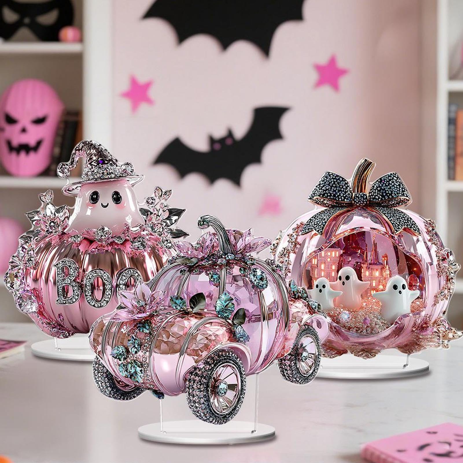 Artykuły na Halloween, szerokie zastosowanie, 1 zestaw, płaskie akrylowe eleganckie ozdoby z dyni, dekoracje na Halloween, przyciągające wzrok, do jadalni, domu, salonu, na biurko