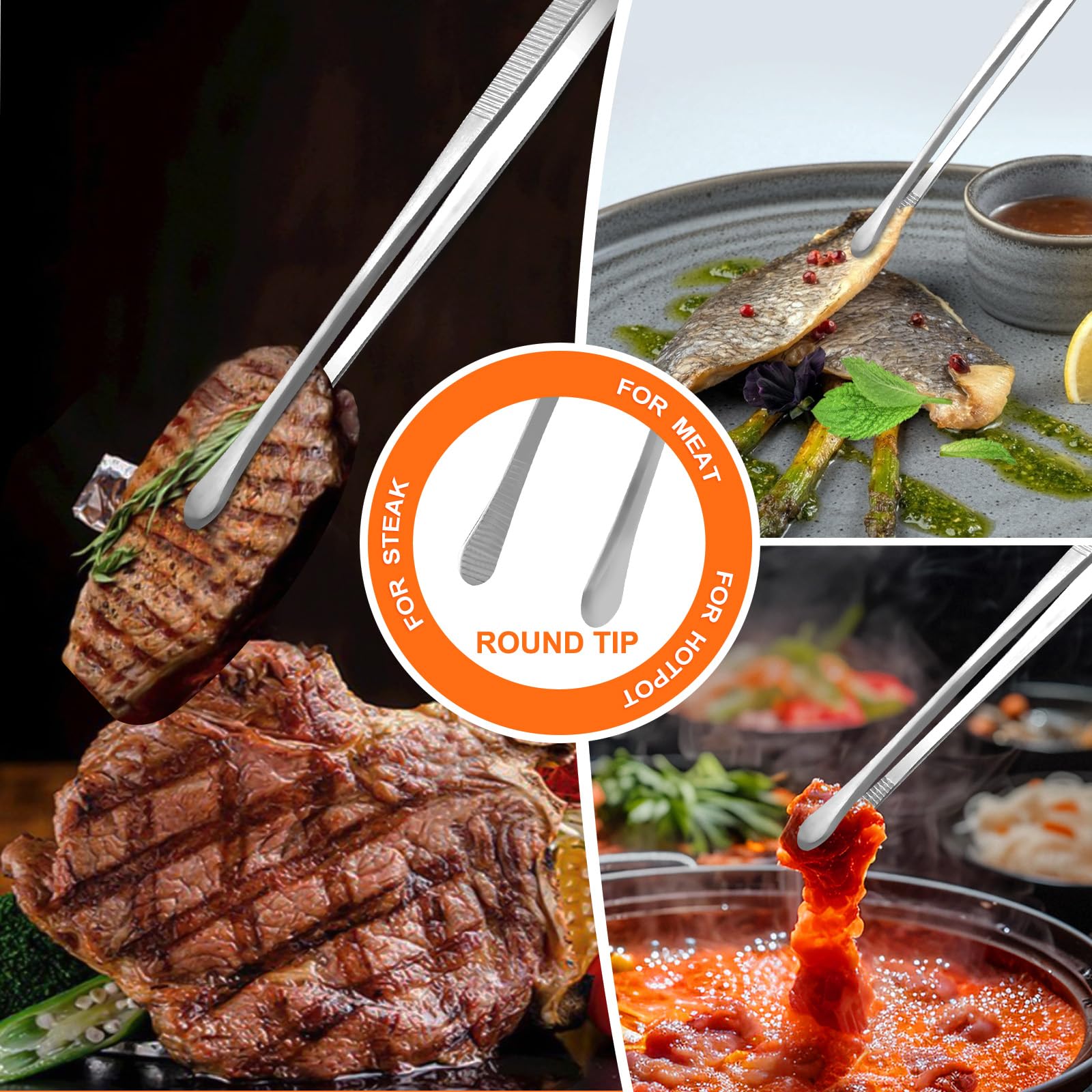 2 pinzas de cocina de 12 pulgadas para cocinar, pinzas de cocina, juego de utensilios de cocina de acero inoxidable fino para carne, ensalada, pasta, tocino, salchicha, barbacoa, tostadas, acuario 5