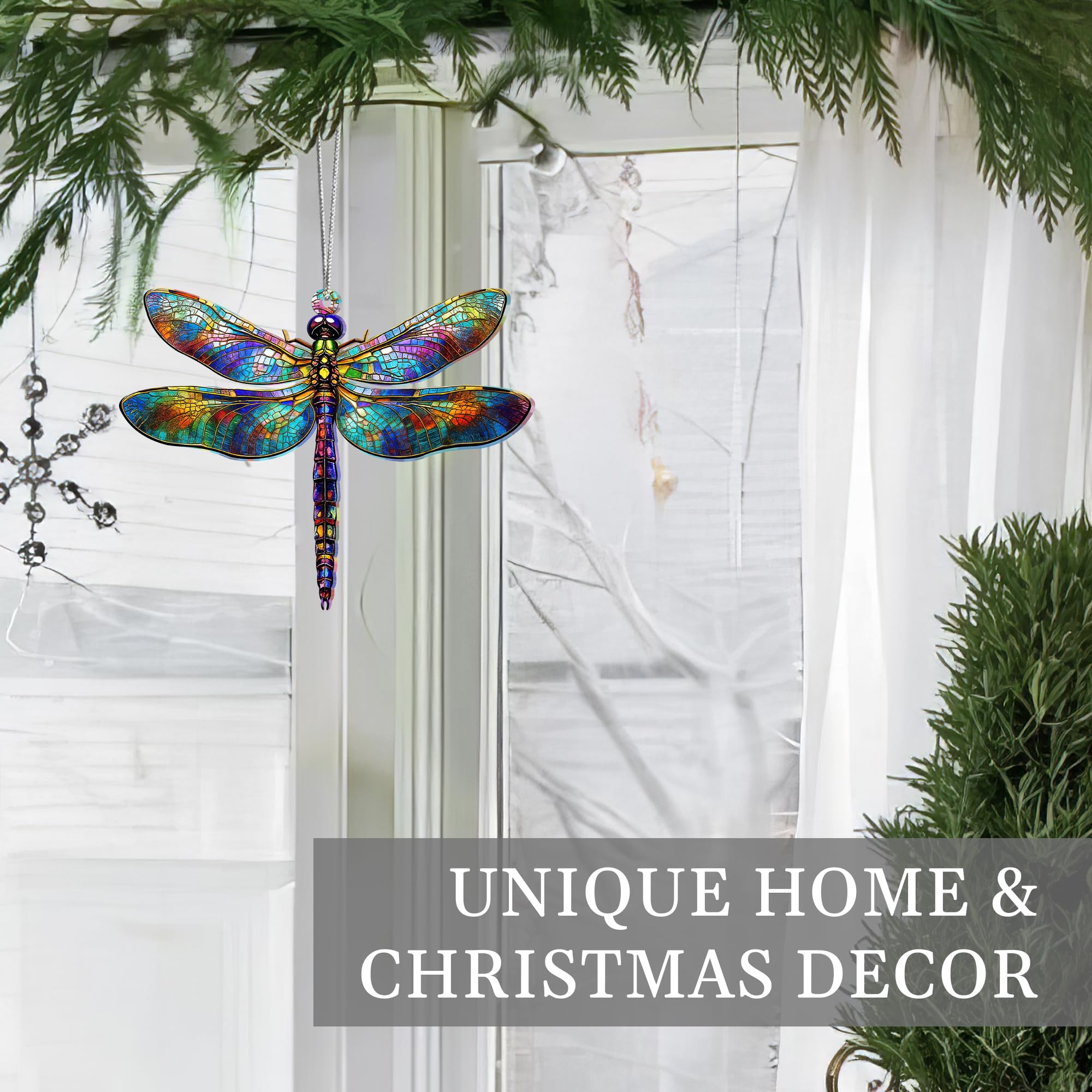 Sensemory Dragonfly Gifts for Women, Dragonflies Decor Suncatcher Effect, Dragon Fly Stained Glass Effect, Dragonfly Ornaments for Christmas Tree Decoration, Birthday Gift for Mom (Radiant Prism)