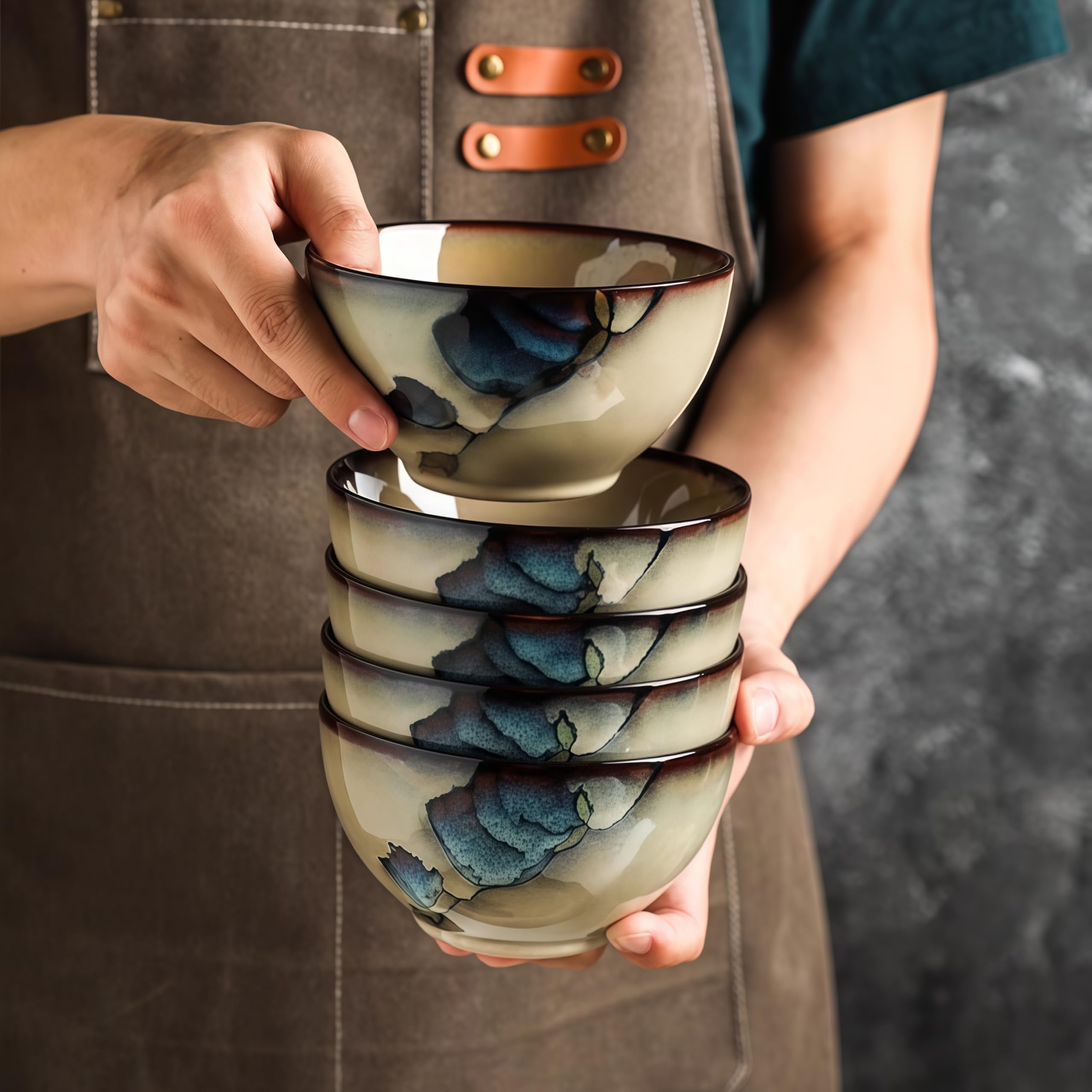 Ele Service de table 18 pièces en porcelaine pour 4 personnes comprenant des assiettes Ceic, des bols en Pa, une casserole à soupe, des cuillères chinoises et des chopstic – T en grès parfait pour les