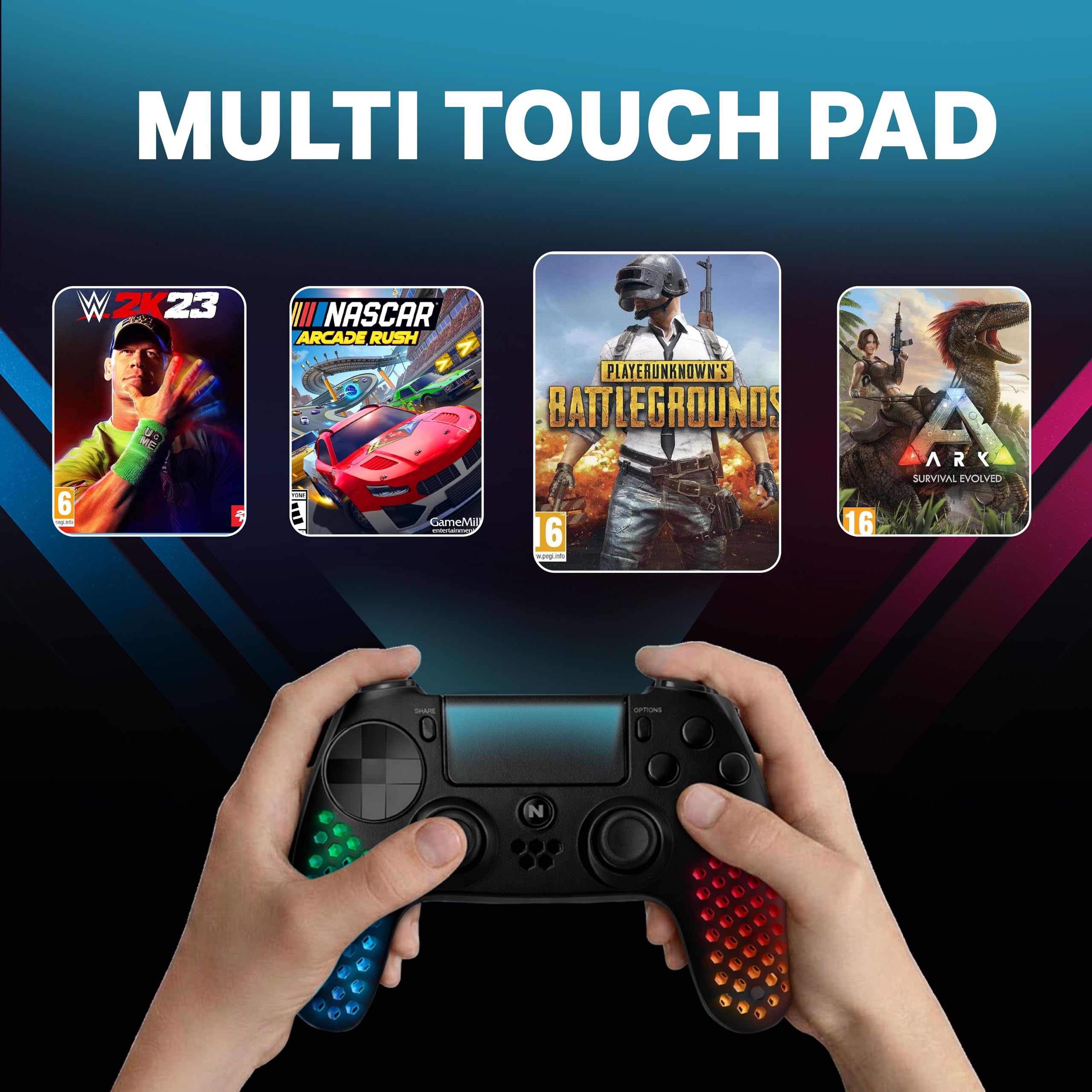 NITHO Wireless Controller per PS4/PC/Android/iOS/PS3, Controller di Gioco con Sensore a 6 Assi, Luci RGB LED, Doppia Vibrazione, Jack Audio da 3.5 mm, Gamepad Joystick per PS4/PC