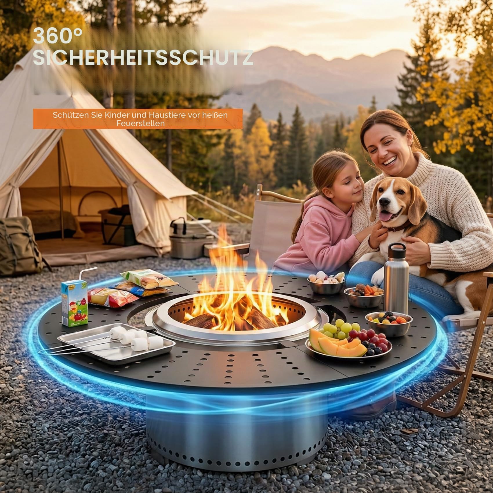 onlyfire Feuerstelle Surround Tischplatte für Solo Stove Bonfire 19.5"/49.53cm Feuerschale, Runde Feuerstellen-Tischplatte für Getränke und Speisen, Abnehmbar Surround Feuerstellentisch