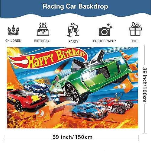 Miniatura 4 de 122 piezas de suministros para fiesta de cumpleaños de auto caliente, incluye pancarta, telón de fondo, mantel, decoración de pastel, decoración de