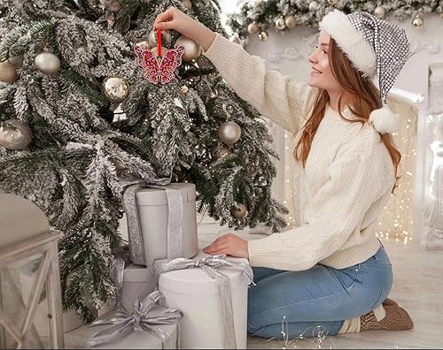 Miniatura 5 de Adornos de mariposa para árbol de Navidad, adornos de mariposa rosa de metal, adorno colgante para árbol de Navidad, mariposa monarca, regalos de