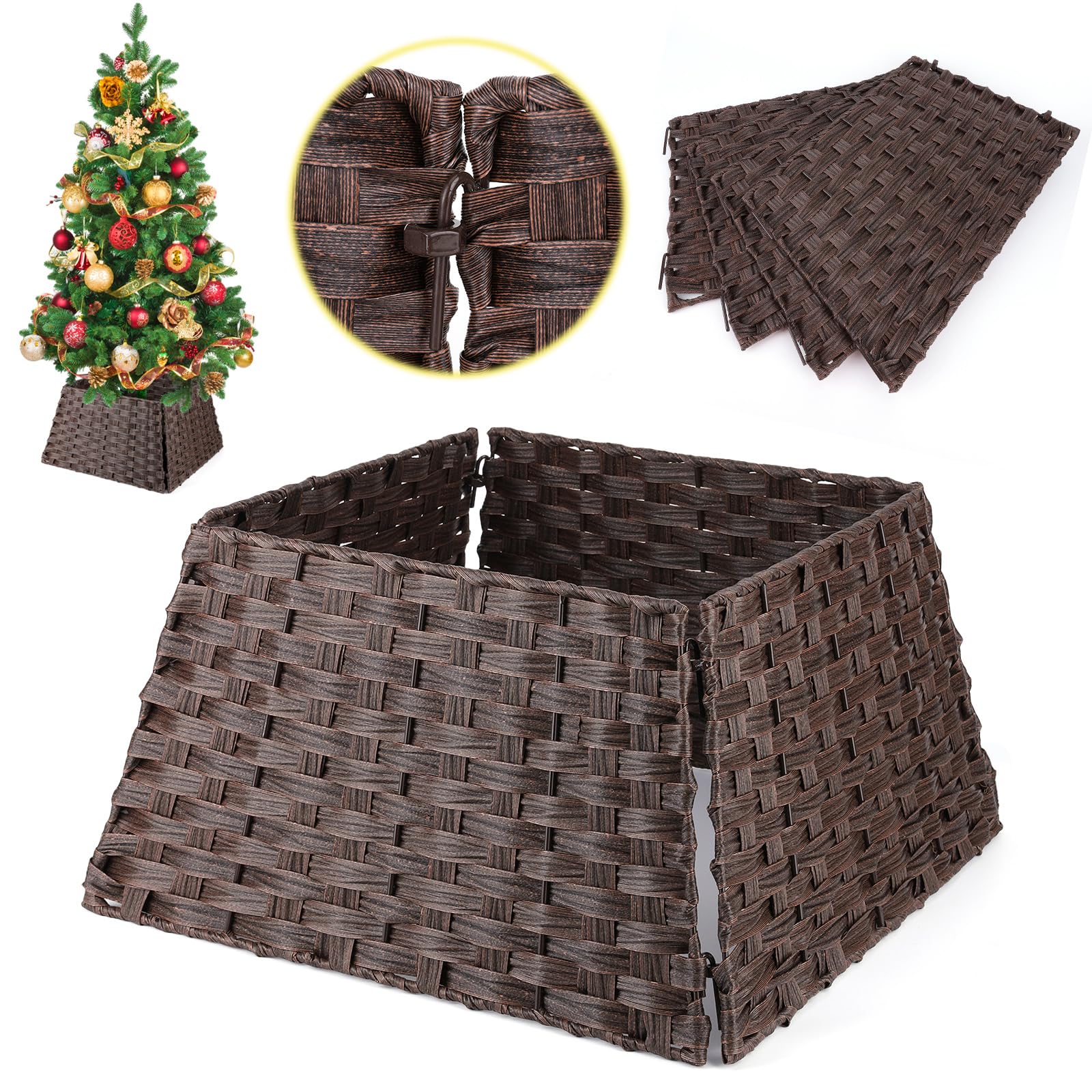 Christmas Tree Collar,Xmas Christmas Tree Rattan Wicker Skirt Stand Base