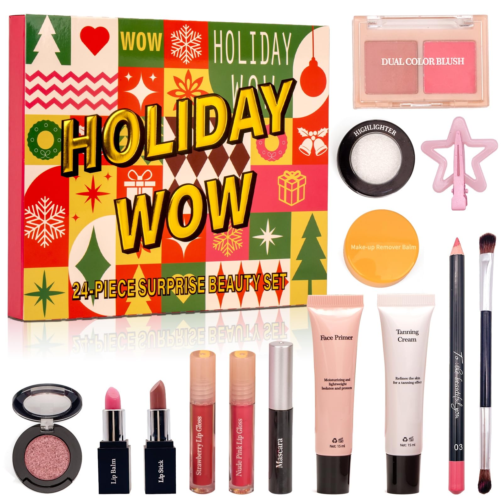 Calendario de Adviento de belleza para niñas y adolescentes, 24 piezas de maquillaje en caja individual, calendario de Adviento de Navidad, sorpresas de belleza, juego de cuenta regresiva