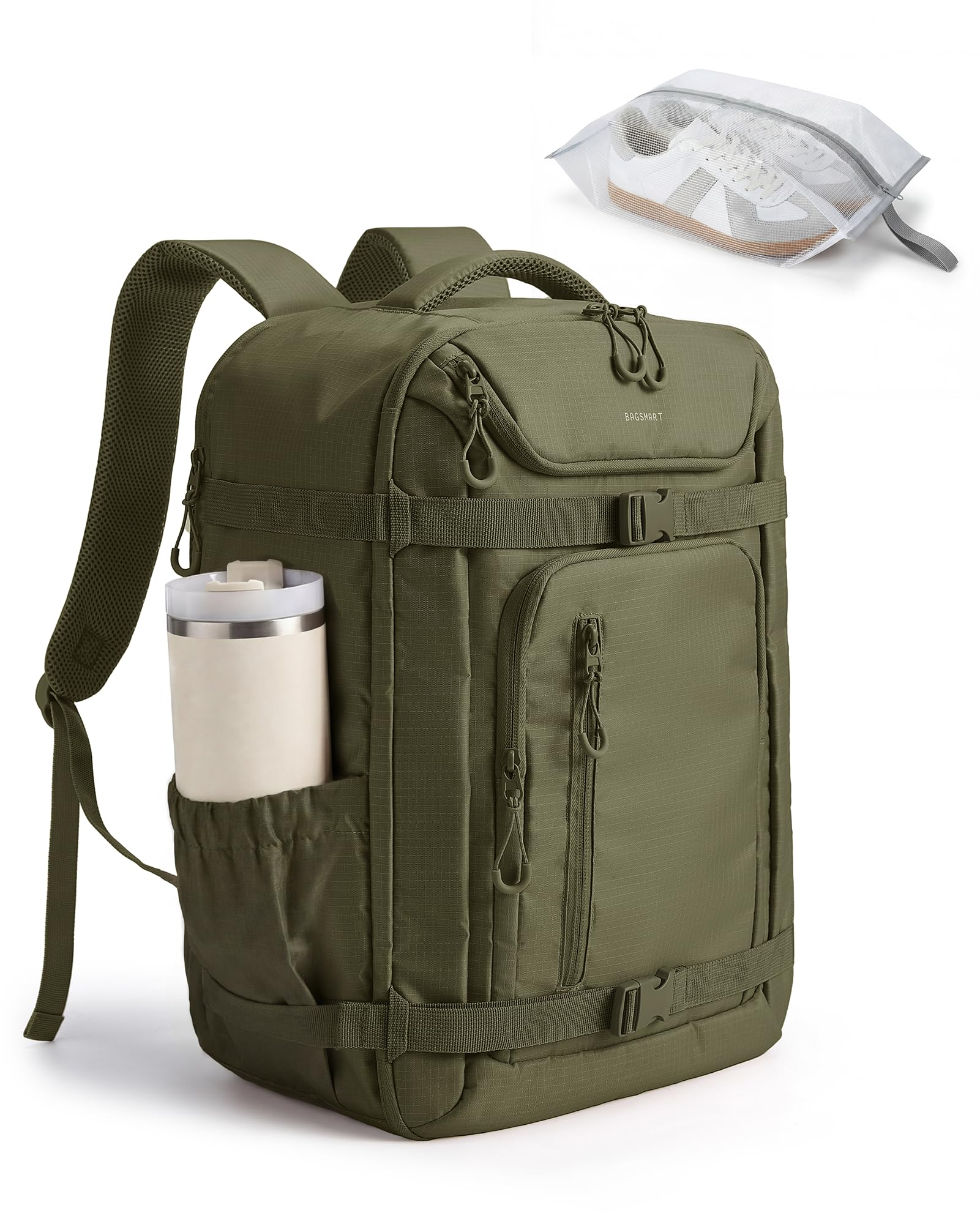 BAGSMART 40L Travel Backpack for Women & Men Fits 17-Inch Laptop, Airline Approved Carry On Backpack with Wet Pocket & Shoe Pouch, Water-Resistant Personal Item Travel Bag, Camel — view 13