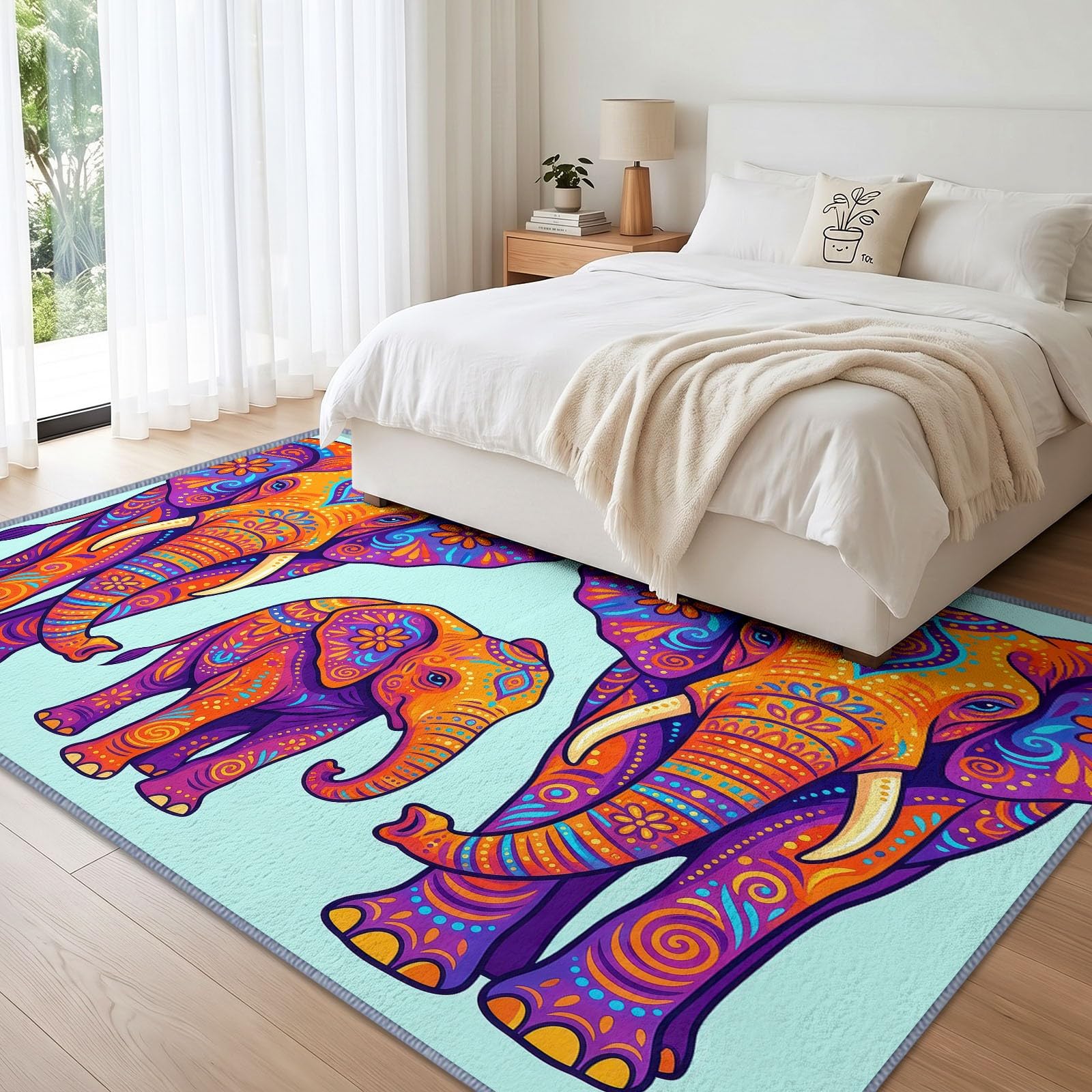 Indyjski malowany słoń bohema zmywalny dywan do salonu, 180 x 270 cm