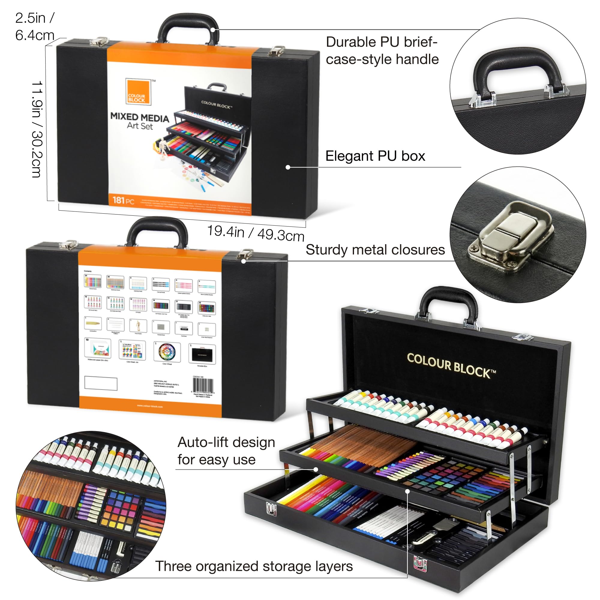 COLOUR BLOCK 181 pc Mixed Media Art Set in Durable PU leather Case