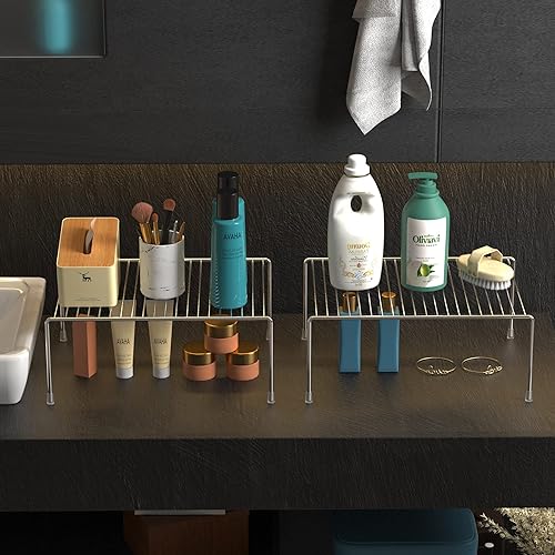 Miniatura 6 de Juego de 2 organizadores de estantes de gabinete de cocina, medianos (13 x 9.4 pulgadas), estantes de almacenamiento de despensa de alambre de