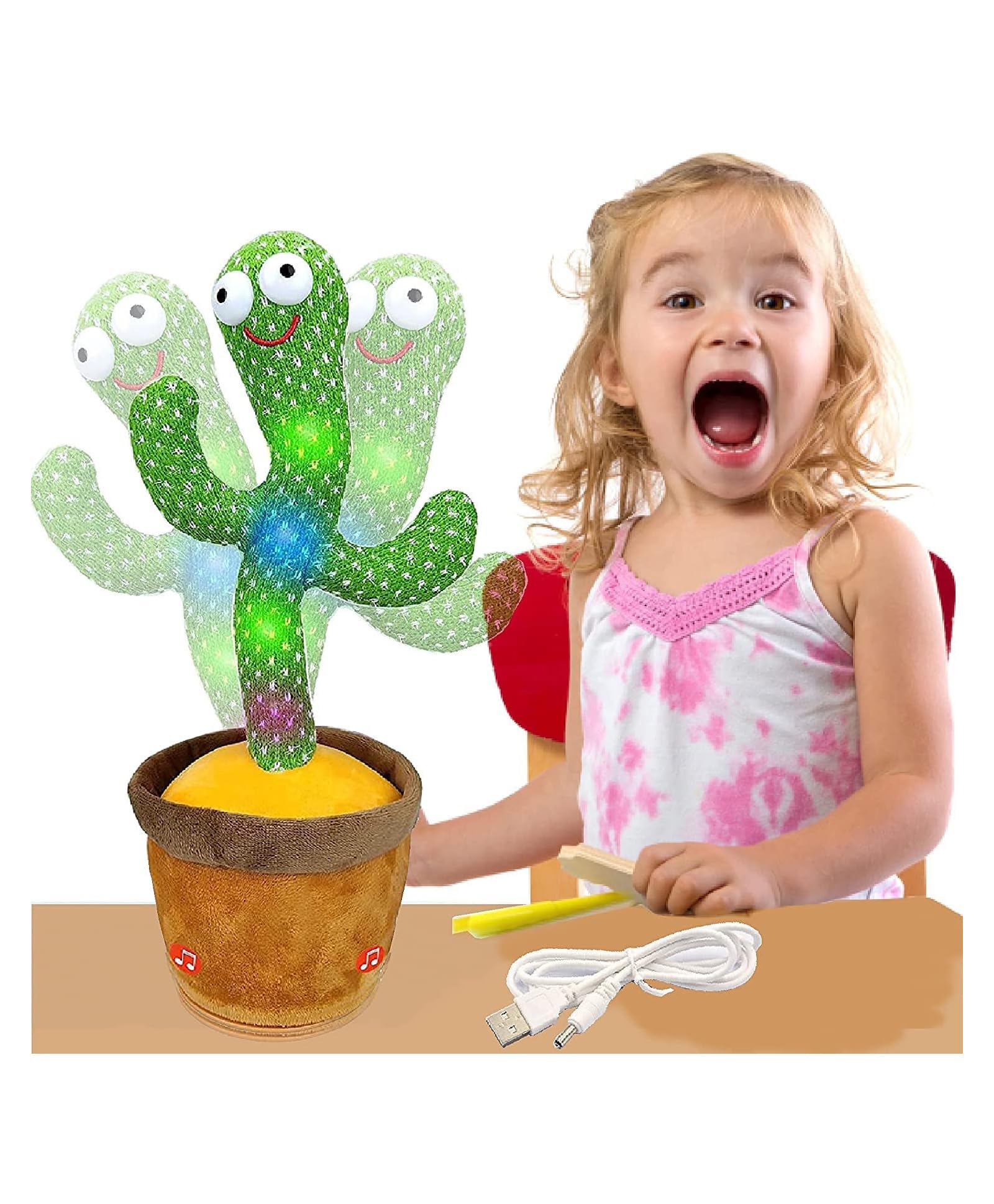 Singing Talking Recording Dancing Cactus Toy | USB Charging, Sing 120 Songs, Repeats What You Say | Easy-to-Use Interactive Creative Imaginative Toy for Kids, Colored Lights Gifts
