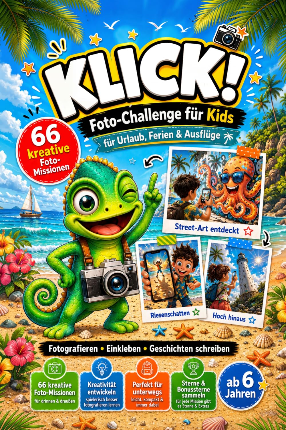 KLICK! Urlaubsfoto Challenge für Kids: 66 kreative Foto-Missionen für Urlaub, Ferien & Ausflüge – Reisespiel, Ferienbuch, Fotoalbum und Urlaubsfoto Challenge für Kinder ab 6 Jahren