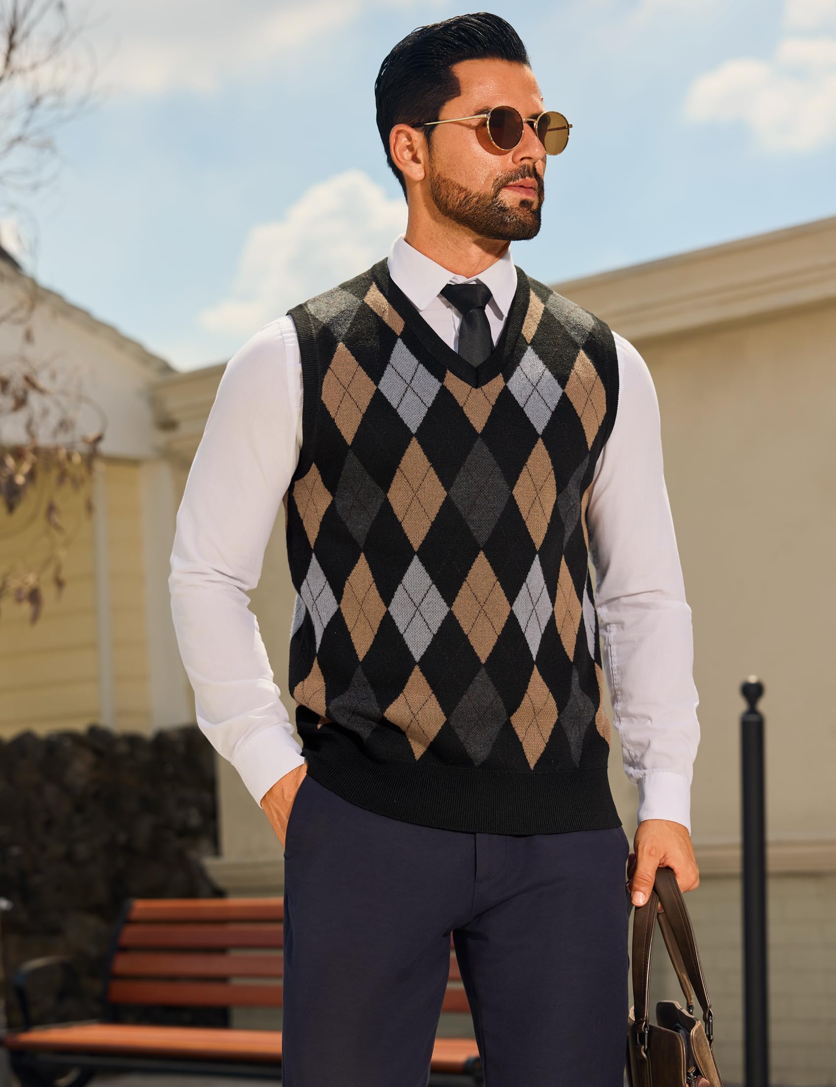 Sykooria Gilet Maglione da Uomo con Scollo V Maglioncino Smanicato Senza Maniche Pullover Gilet Cotone in Maglia Invernale Maglioni e Cardigan da Uomo Casual
