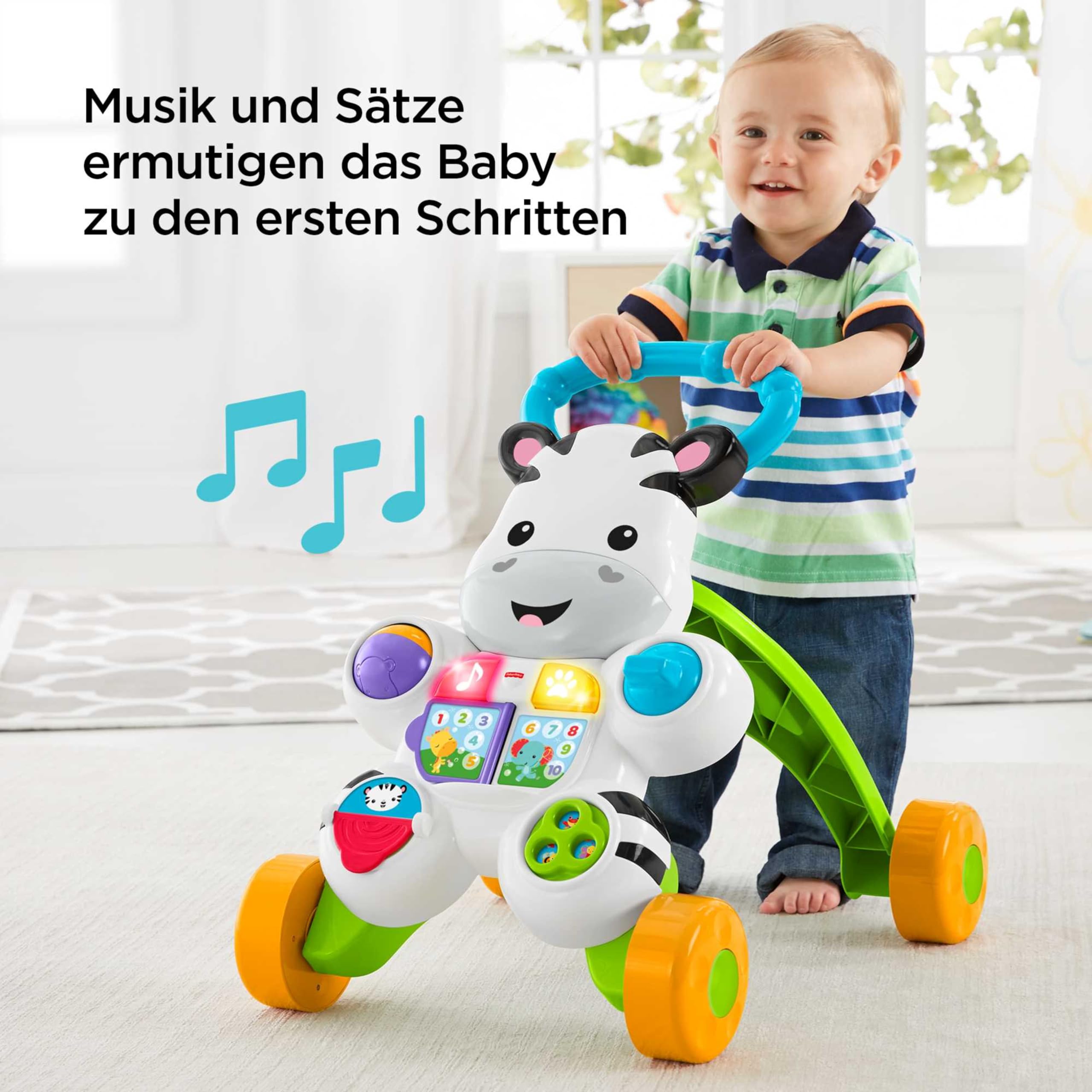 Fisher-Price Lern mit mir - Zebra Lauflernwagen, musikalisches Aktivitäts- und Gehspielzeug mit Lerninhalten, ab 6 Monaten, Deutsche Version, Reduzierte Verpackung, HBW56