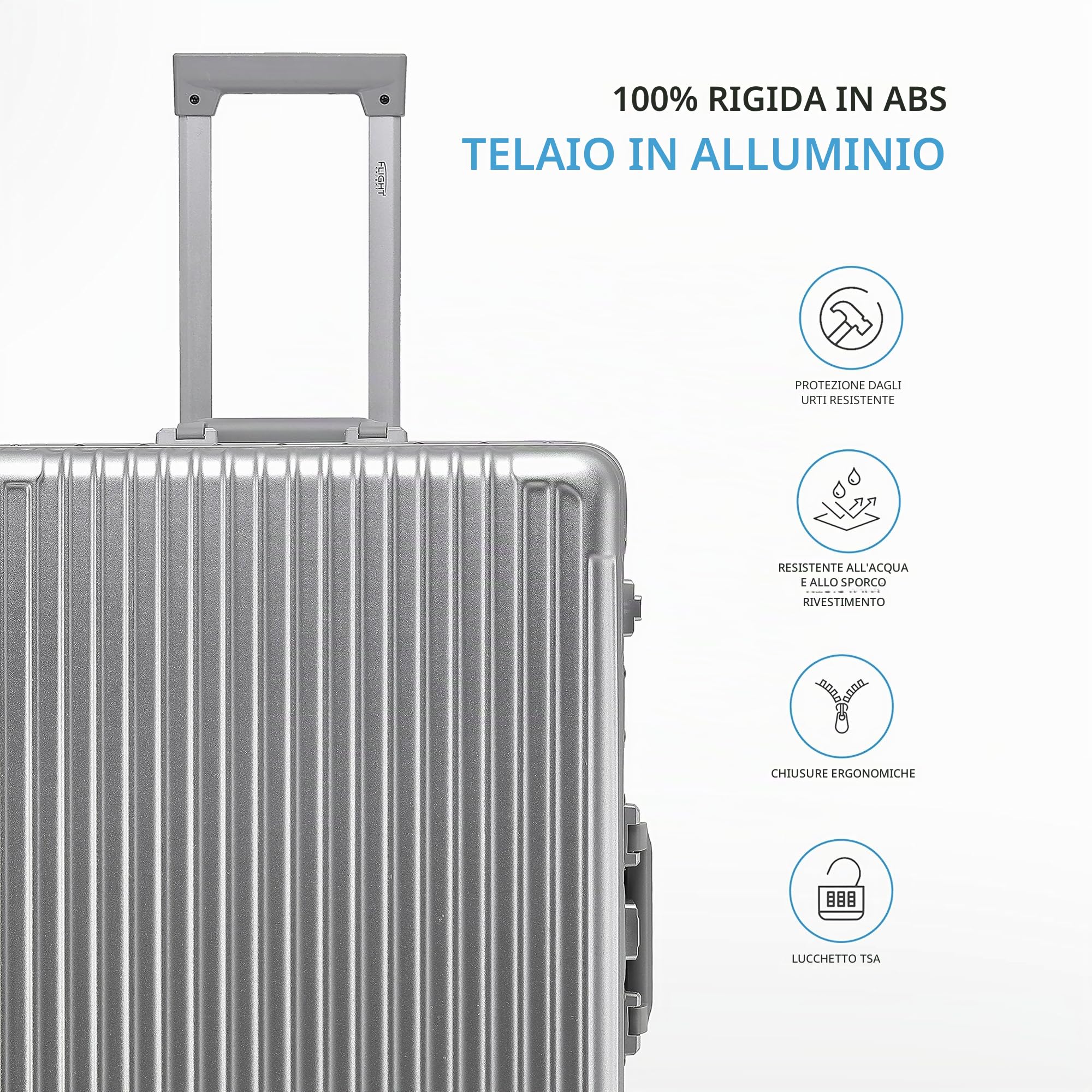Flight Knight Valigia Da Viaggio Premium - 8 Ruote Girevoli - Lucchetto Tsa Integrato - Guscio Rigido Leggero In Aluminio - Bagaglio Da Stiva Resistente - Approvato Per Oltre 100 Compagnie Aeree