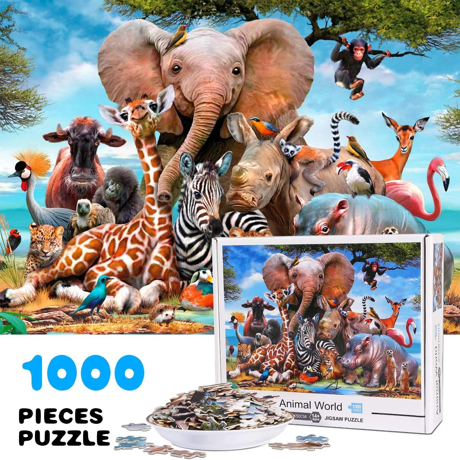 Jigsaw Puzzles for Adults 1000 Piece - 3X Hardness Material Puzzles for Teens, Challenging Decompression Floor Puzzle DIY Collectibles Home Decoration Educational Toys Fun Games(Animal World)