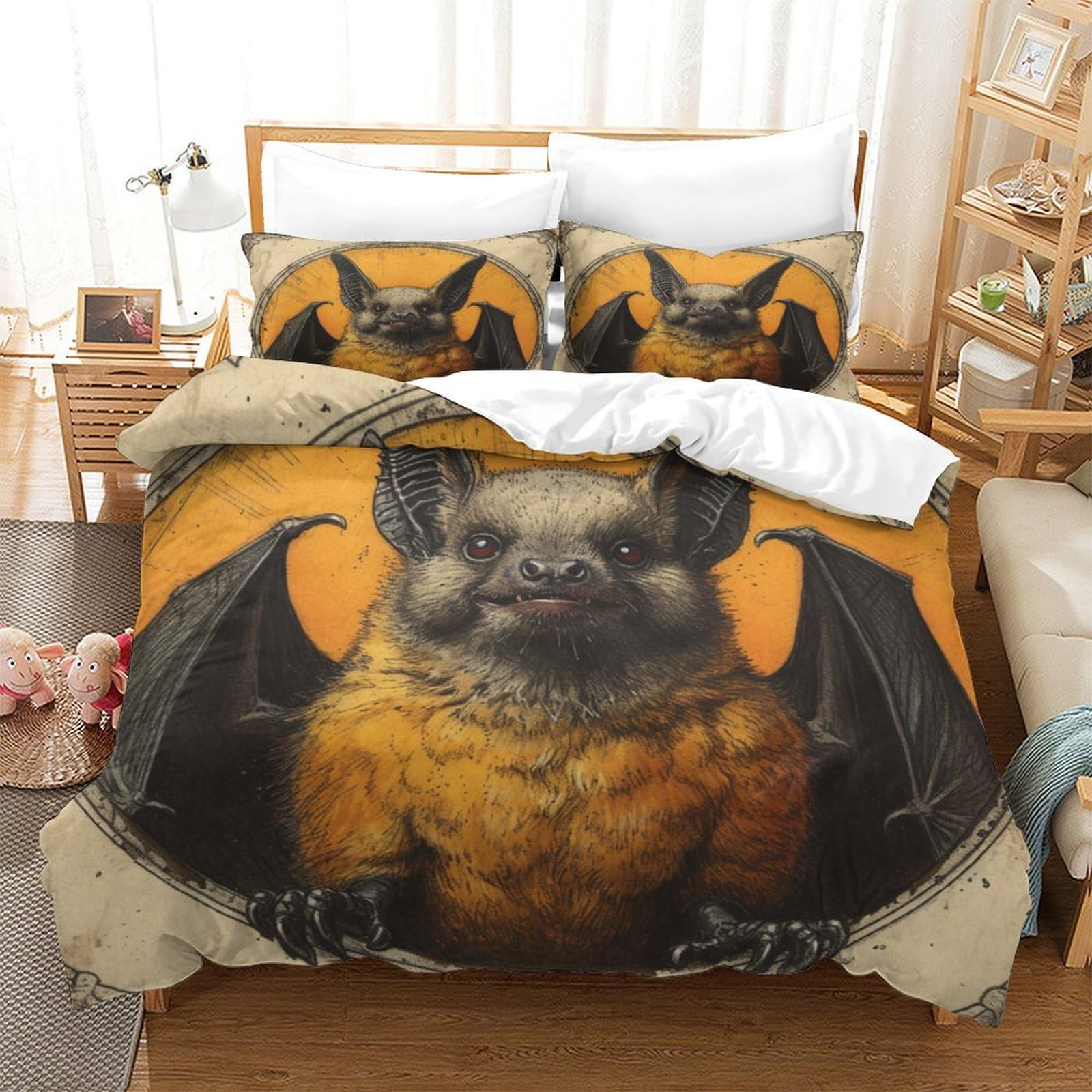 P1S9U7W5Y 3D Printed animal bat Duvet Cover Set 3pcs Microfiber bat Bedding Set Single