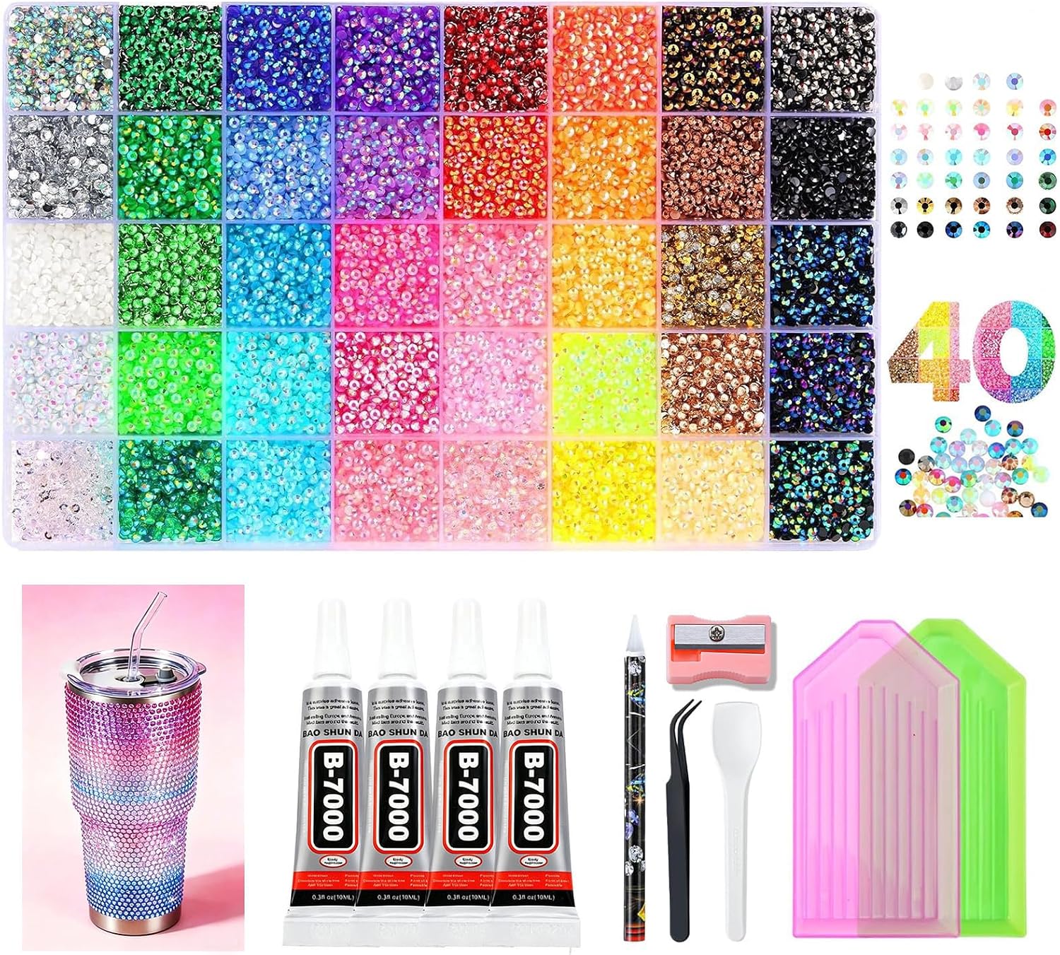 2026 Bedazzling Kit with Rhinestones, Multicolor 3mm Flatback Gems,40 Color 32000pcs Bedazzled Kits,DIY Jelly Resin Rhinestone Kit for Bedazzler,for Diamond Art Nail Charm Book Cloth Craft Makeup