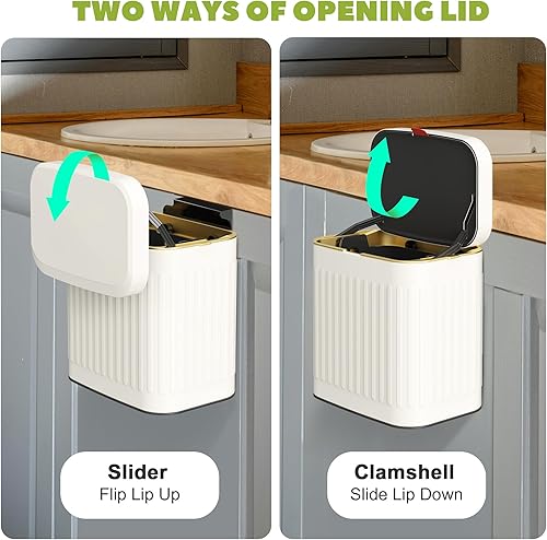 Miniatura 3 de GloDeals Basurero de cocina con tapa, bote de basura pequeño 2 en 1 para encimera, montado en la pared debajo del fregadero, cubo de basura interior