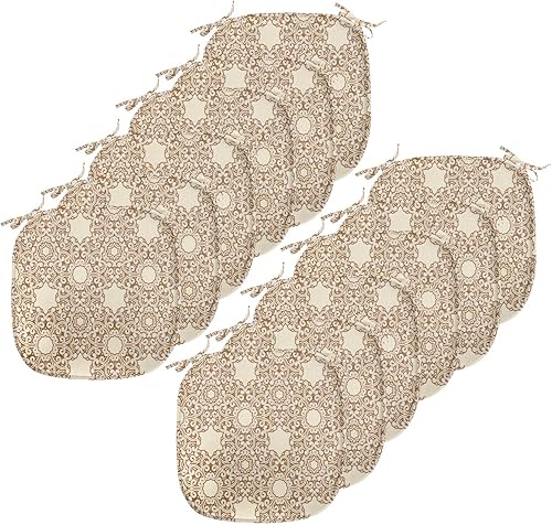 Vista 375 de Lunarable Orient - Juego de 6 cojines de asiento para silla, diseño de estrellas marroquíes, espirales y curvas abstractas, ilustración oriental