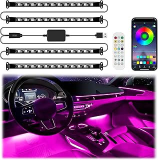 Smart Car Interior LED Lights with App Control, RGB Lights with DIY Mode and Music Mode, 2 Lines Design and Wireless Remote Control, Car Accessories for Women