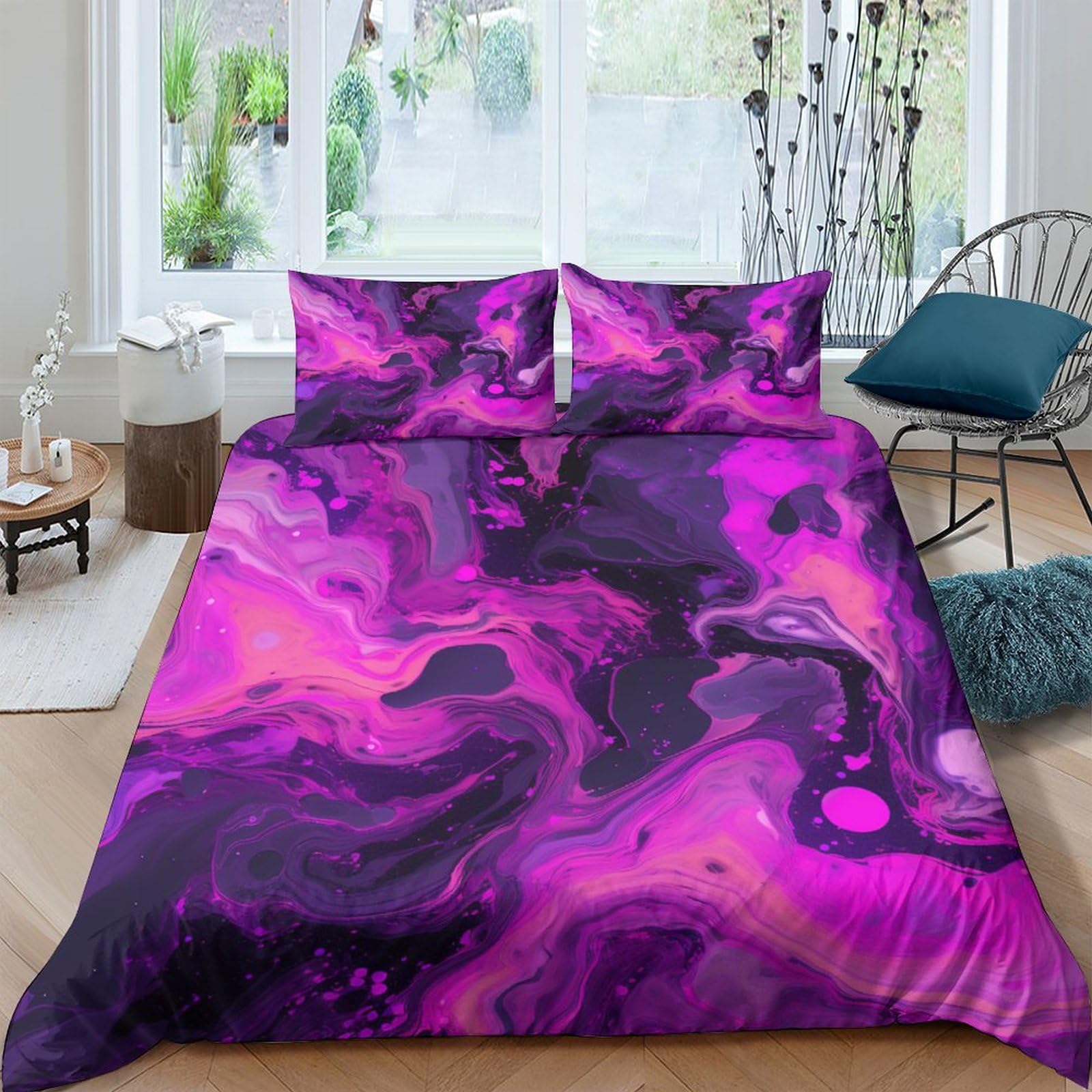 Purple Trap Effect Swirl Printed Duvet Cover Set Soft Microfiber Bedding Set for Adults Teenager Kids 3Pcs Quilt Cover with Zipper Closure for Home Decoration King（220x240cm） — image 1
