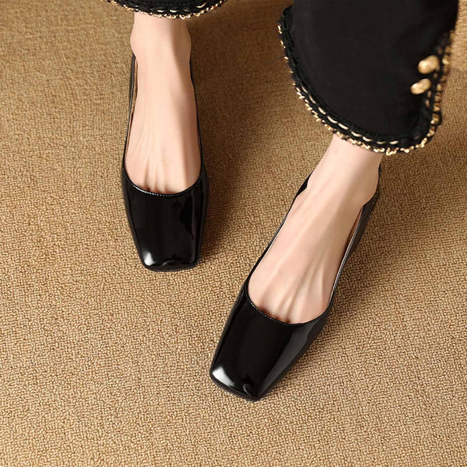 Women's Patent Leather Chunky Heels Slingback Pumps Fashion Closed Square Toe Elastic Buckle Block Heel Sandals Slip On Party Dress Work Shoes - Image 5