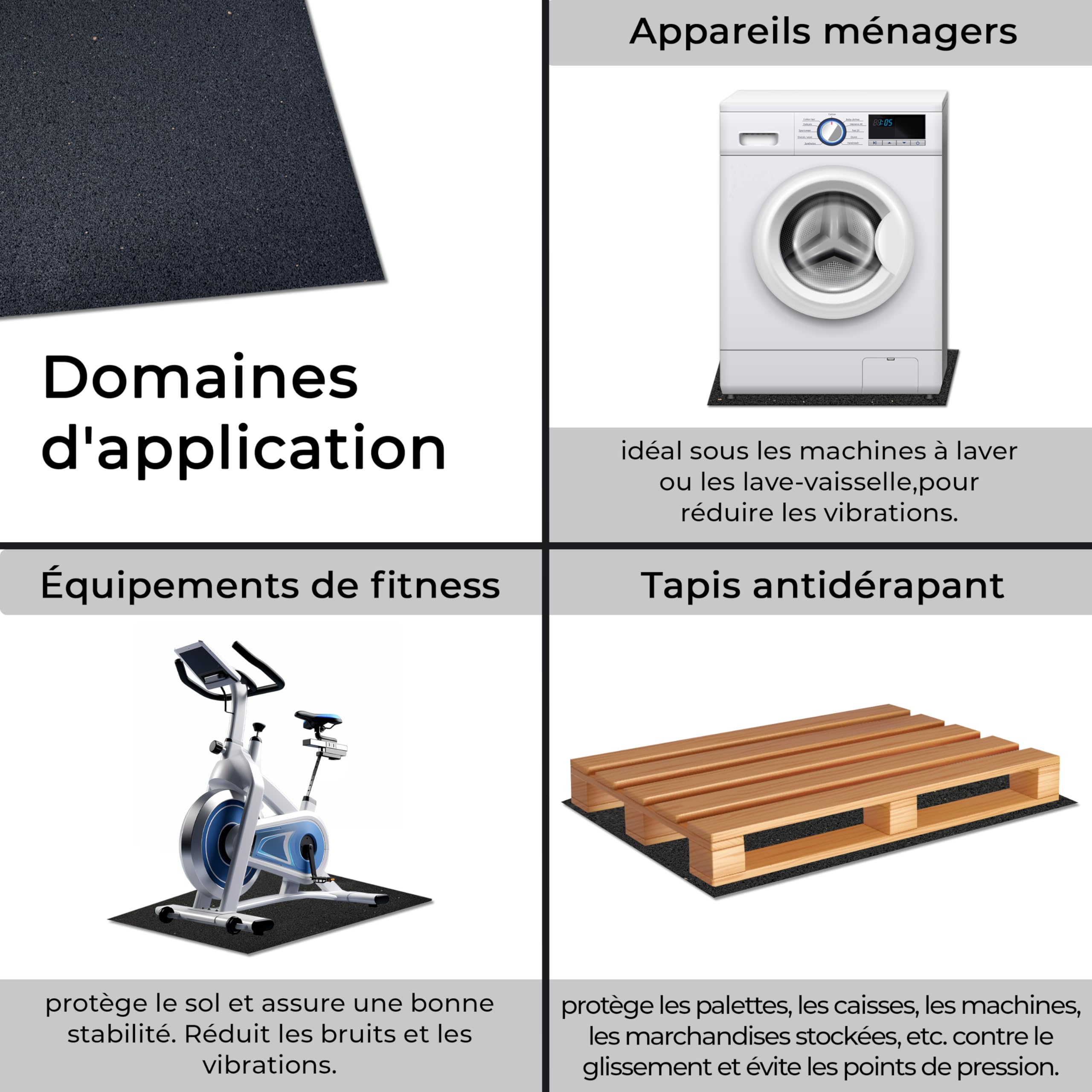 uficell Tapis de protection de bâtiment et tapis anti-vibration pour machine à laver ou sèche-linge 61 x 61 cm – 8 mm d'épaisseur, isolation acoustique de qualité supérieure - 5